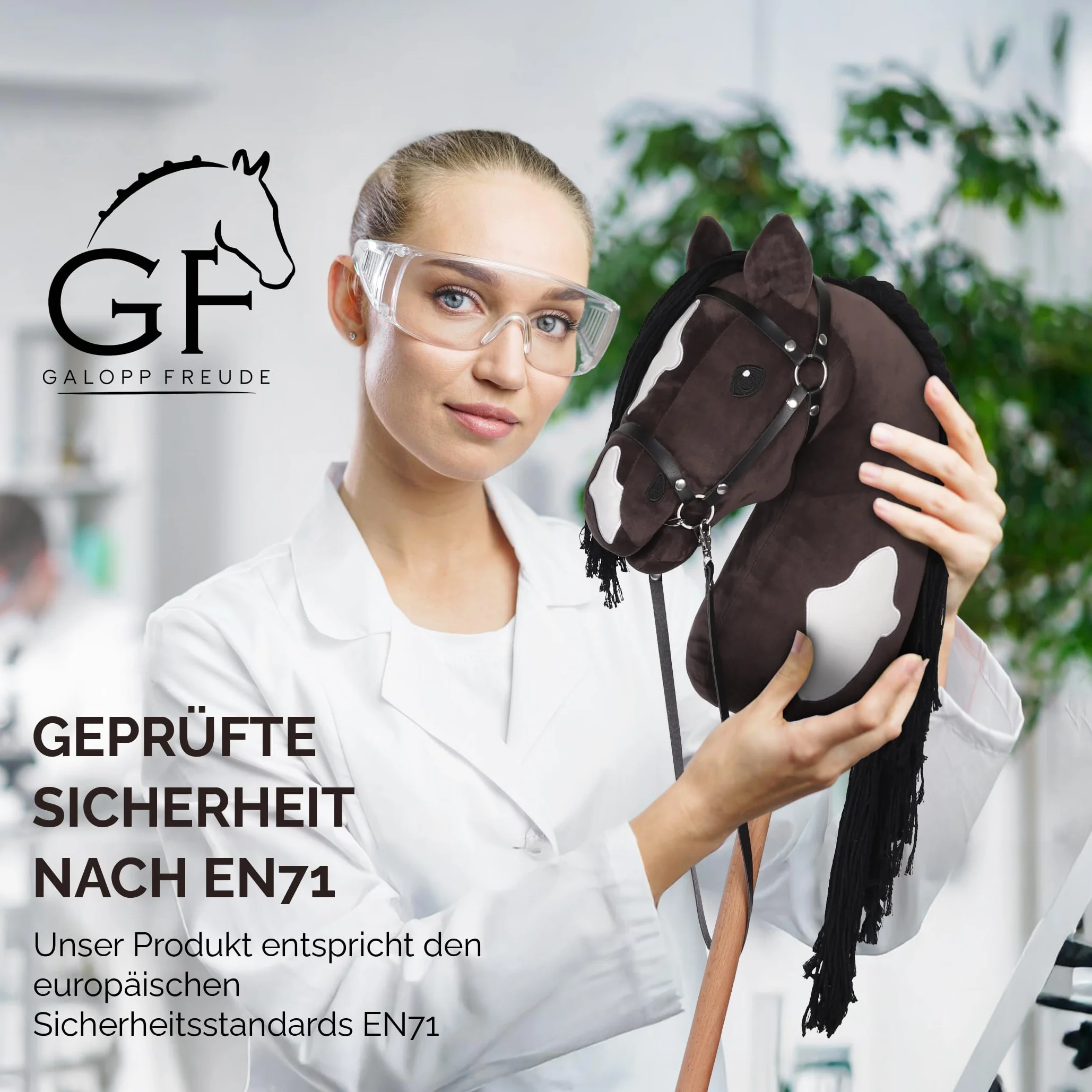 GaloppFreude Hobby Horse Grand cheval A3 avec tige de vis et bride - Cheval à cheval pour enfants avec crinière longue