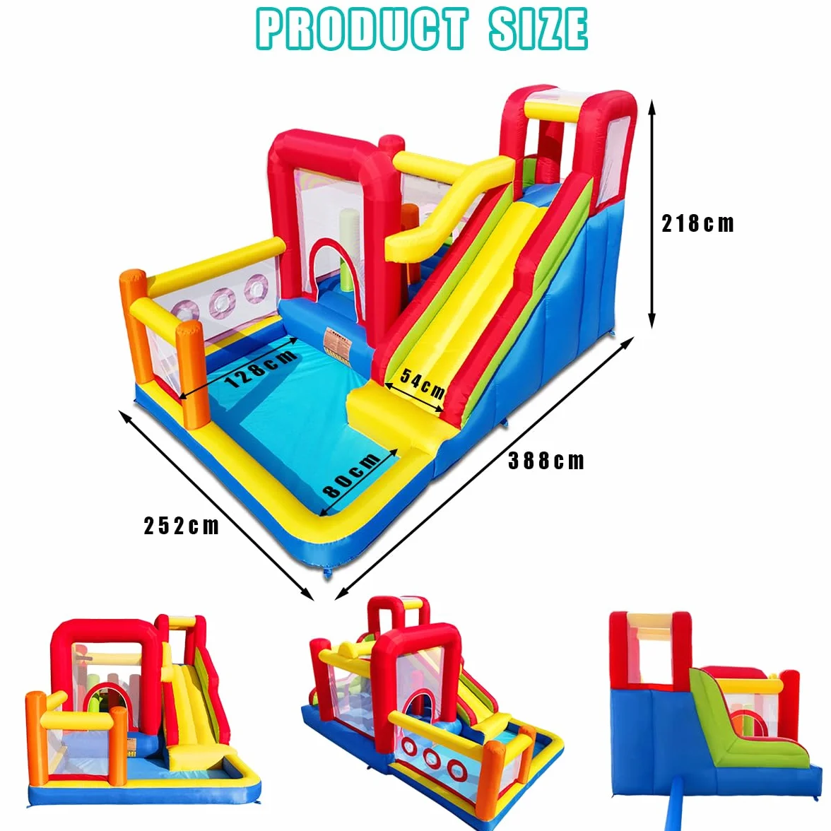 Ballsea Château Gonflable pour Enfants avec Souffleur - Multifonctionnel, Filet de Sécurité, Intérieur/Extérieur