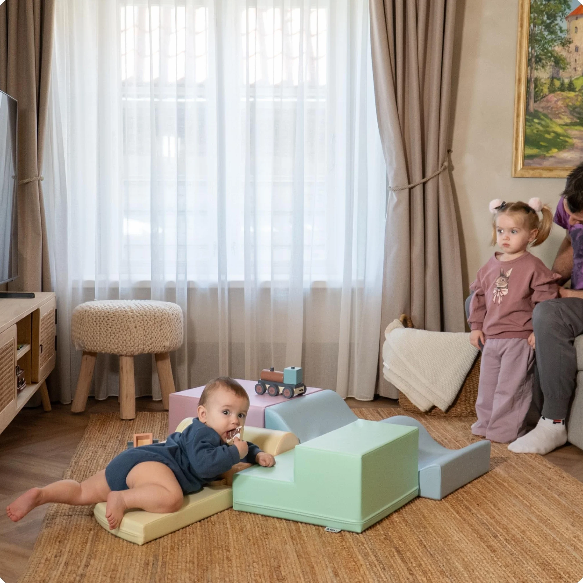 IGLU Soft Play Explorer Montessori 6 Modules de Motricité en Mousse Toboggan d’Intérieur pour Bébé et Enfant (Pastel)