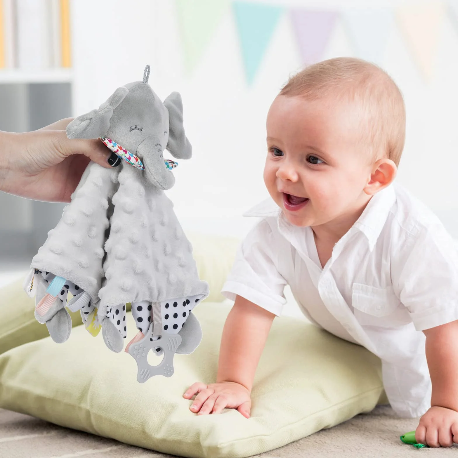 Vicloon Doudou Personnalisé Eléphant Serviette Apaisante d'Eveil Bébé Nouveau-né