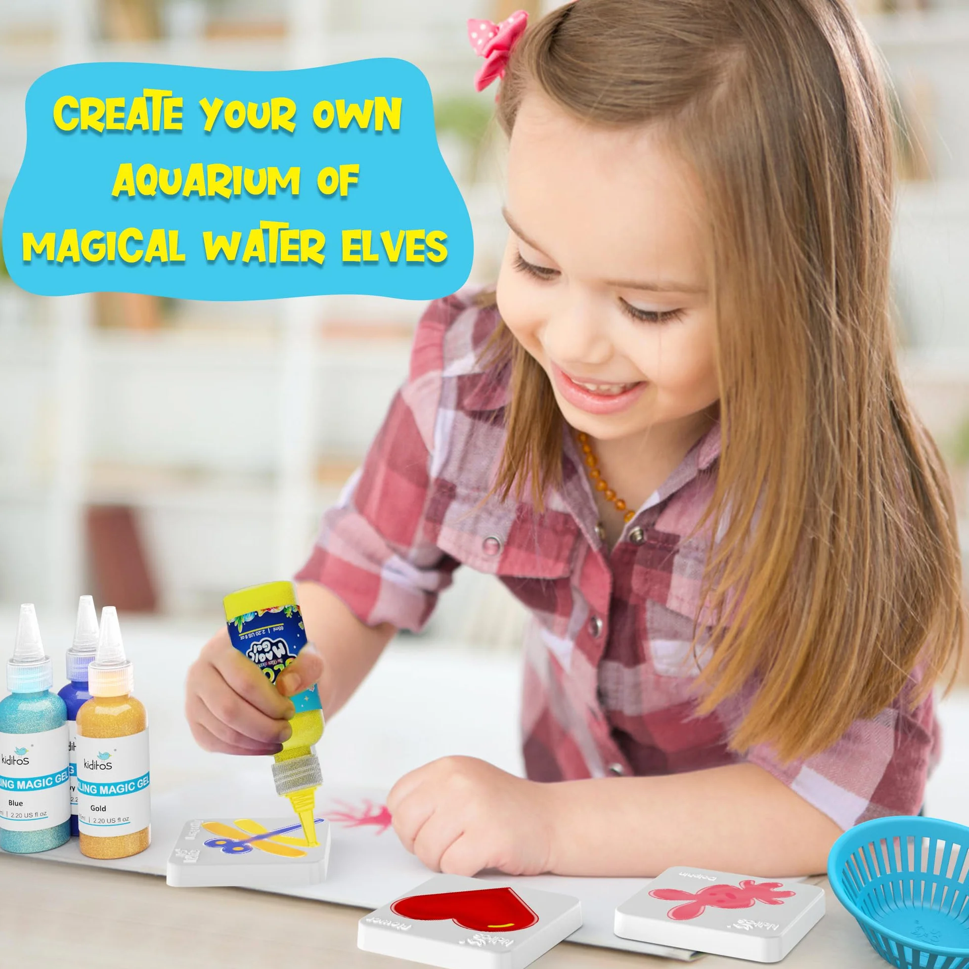 Kiditos Kit de création de jouets lutins en eau magique lumineux dans l'obscurité changement de couleur 12 gels 10 moules pot avec couvercle