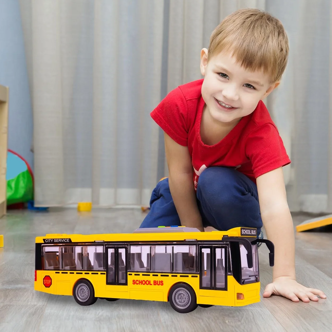 MalPlay Bus électrique jouet 1:16 avec bruits de conduite, lumières et portes ouvertes pour enfants à partir de 3 ans