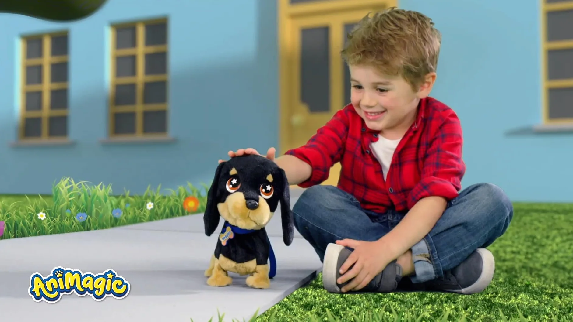 Animagic WAGGLES Jouet Electronique 23 cm Peluche Chien Saucisse Interactive pour Enfants dès 2 Ans Marche Aboie Remue Sa Queue Piles Incluses Marron et Noir