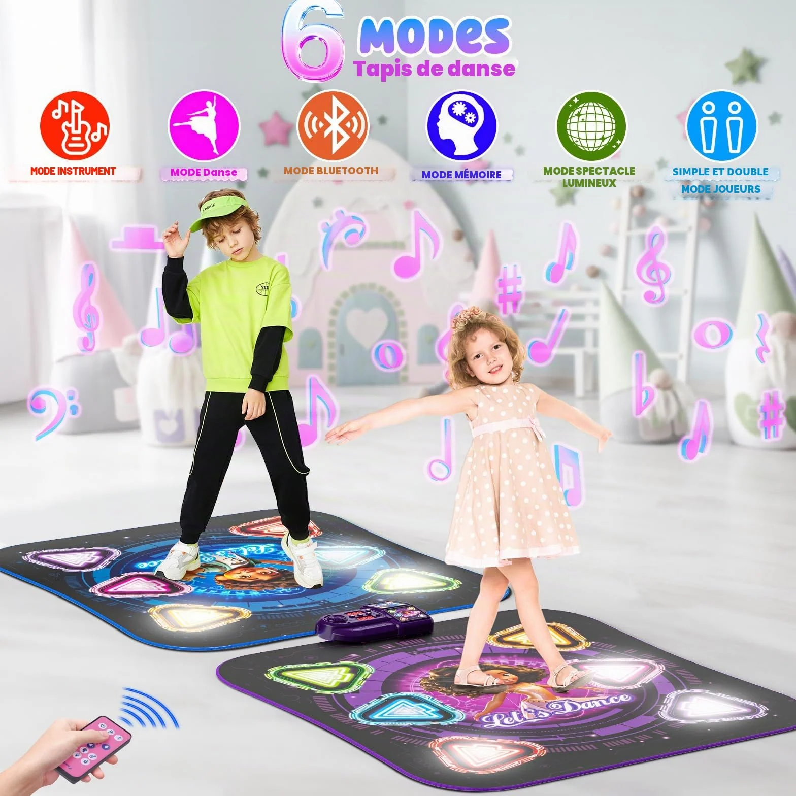 Tapis de Danse Musical Bluetooth 12 Boutons Lumineux pour Enfants 3-12 Ans