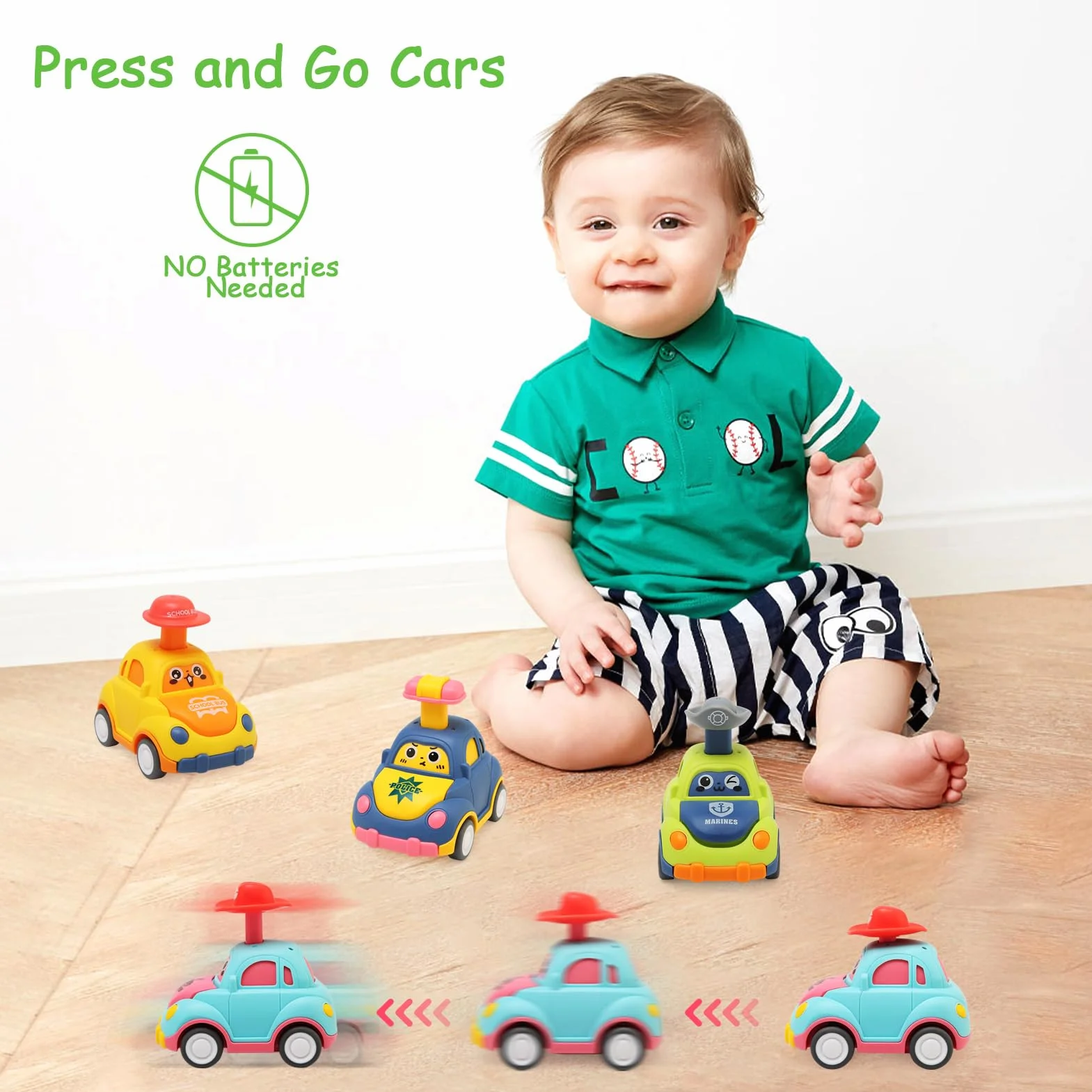 Voiture Enfant 1-3 Ans, 4 Pièces Press and Go Jouet Friction Bebe 12-18 Mois, Véhicules Éducatifs Cadeau Garçons Filles