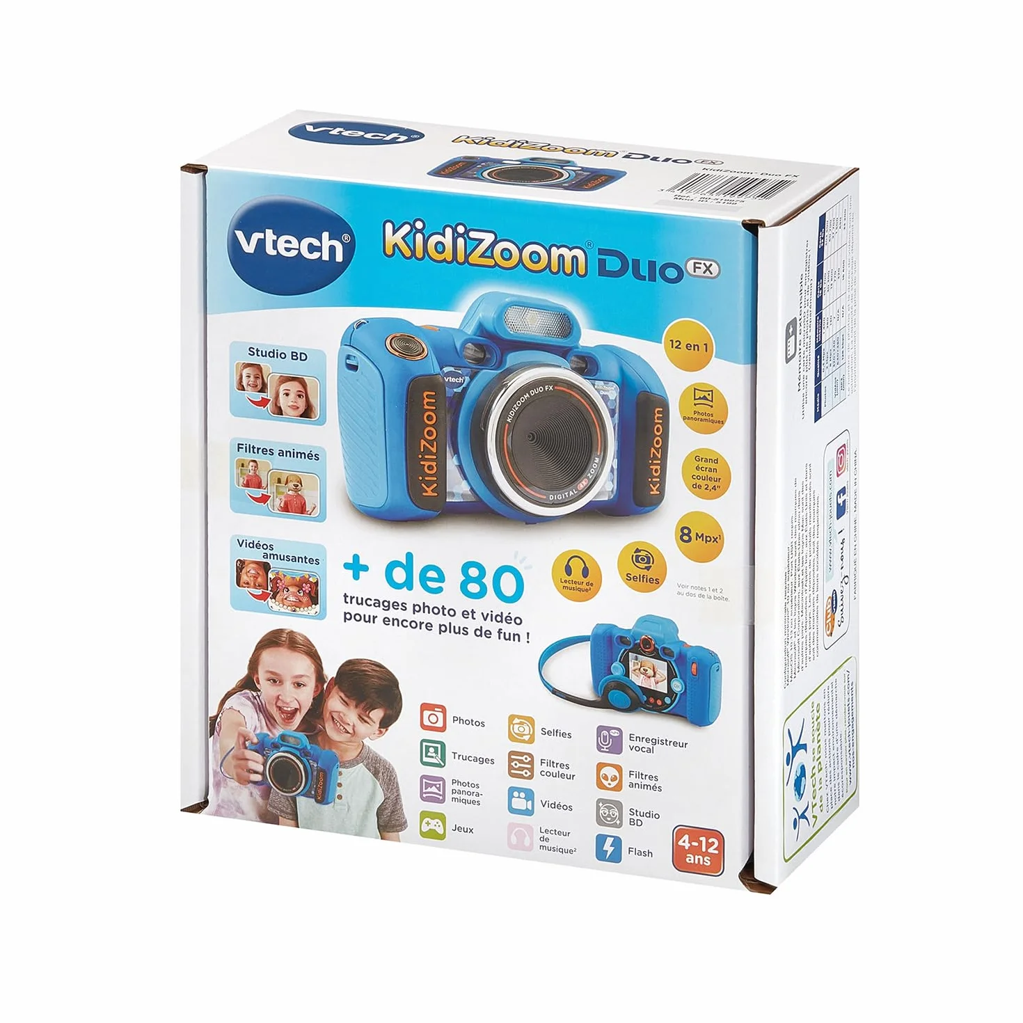 VTech KidiZoom Duo FX Bleu Appareil Photo Numérique Enfant Écran Couleur Studio BD Filtres Effets Cadeau 4-12 Ans