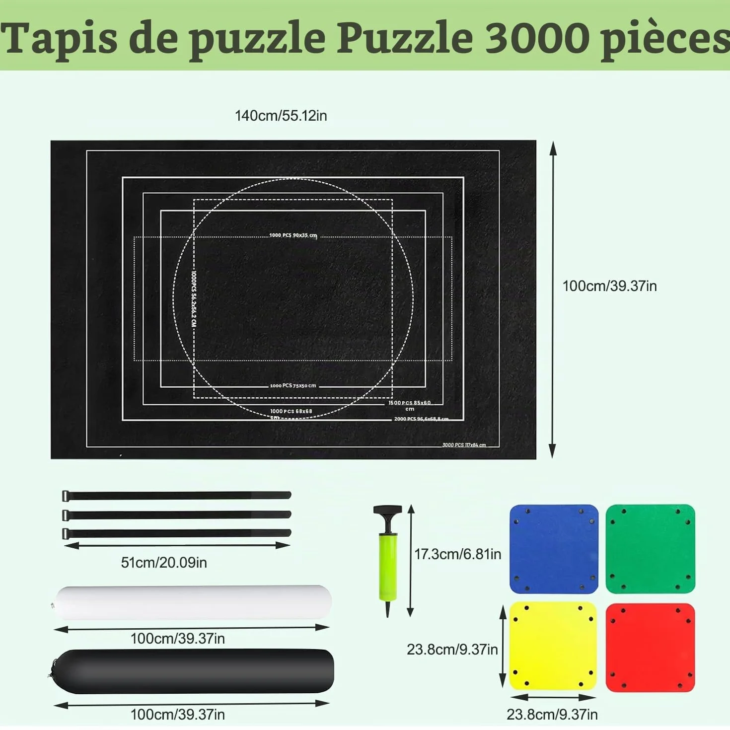 Tapis Puzzle 3000 Pièces Rouleau Feutre Pliable Portable avec 4 Trieur pour Adultes et Enfants