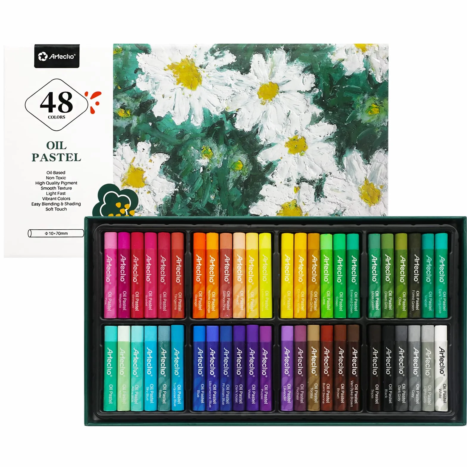 Artecho Lot de 48 pastels à l'huile doux pour peinture artistique et dessin