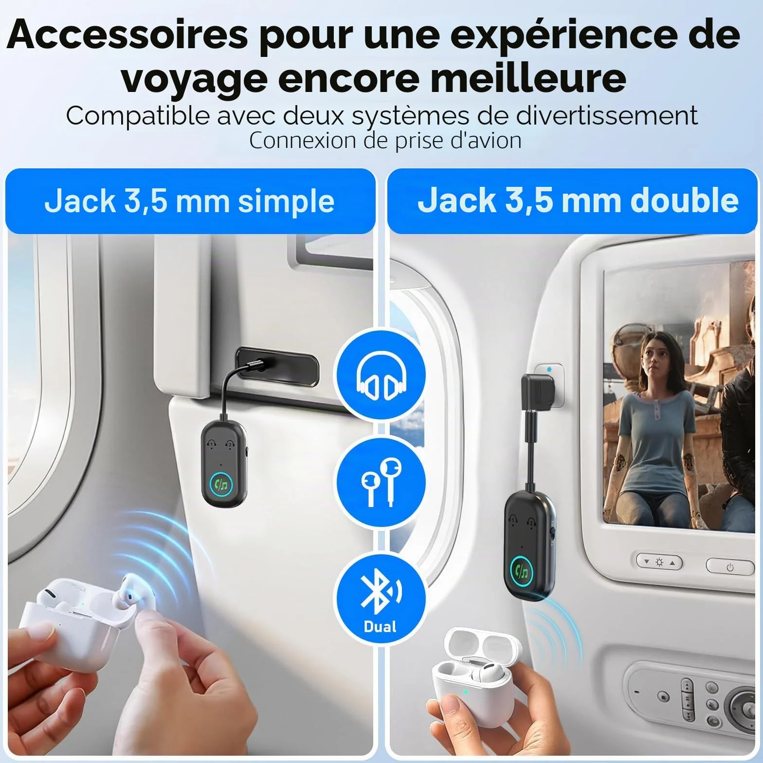 Adaptateur Bluetooth 5.3 2 en 1 Récepteur Emetteur Jack 3.5mm pour AirPods Casques TV PC Voiture