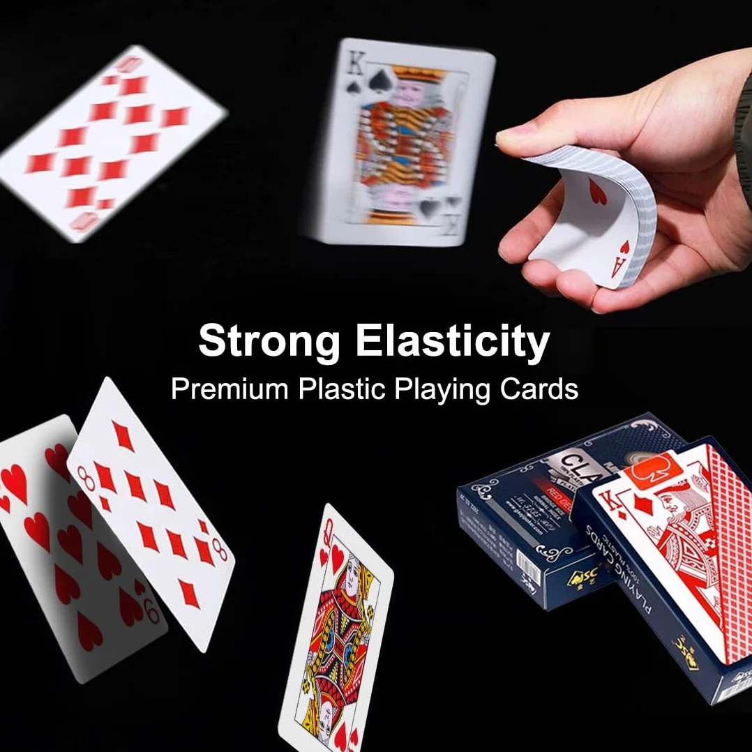 Cartes Poker Plastique Imperméables 2 Jeux de 54 Cartes Rouge et Bleu Professionnelles