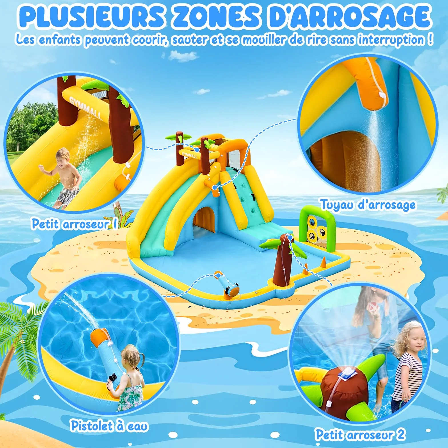 Château Gonflable à Eau 450W 10-en-1 Toboggan Aquatique pour Enfants avec Piscine et Glissade