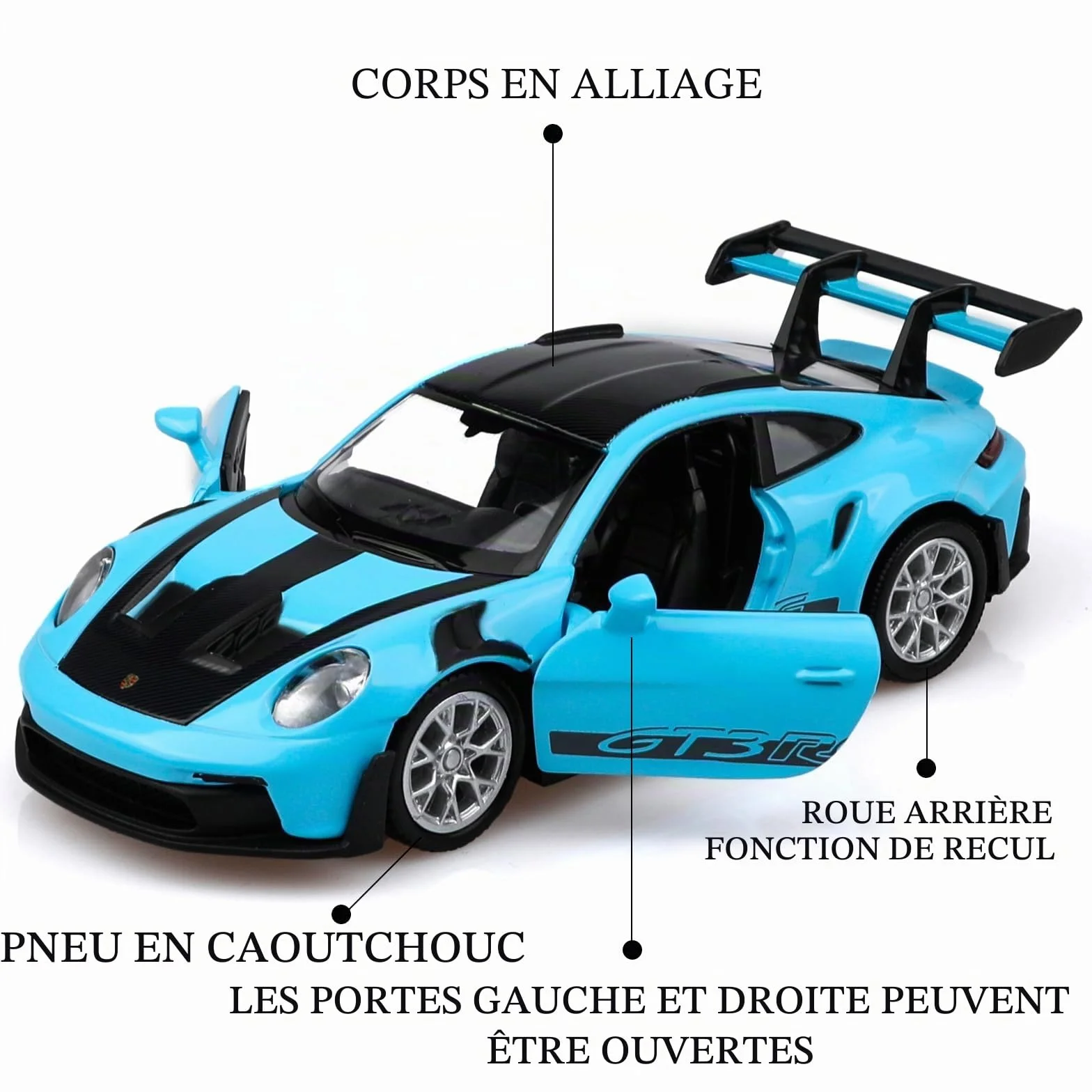 Porsche 911 GT3 RS Voiture Jouet 1/36 - Modèle à Tirer Vers l'Arrière - Cadeau Enfant