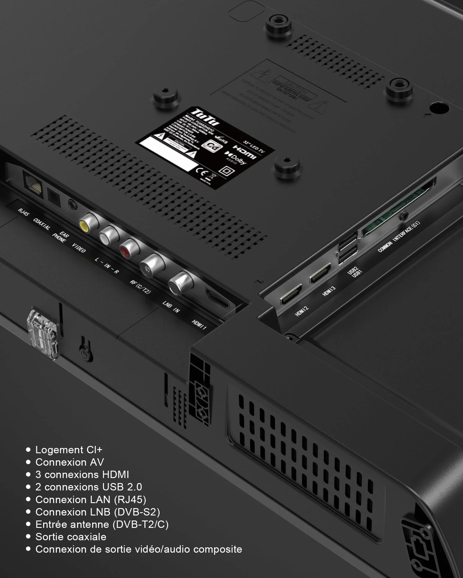 TuTu TUG32HQ1C Smart TV 32 Pouces (80 cm) Google TV WiFi Bluetooth Triple Tuner DVB-C/S2/T2