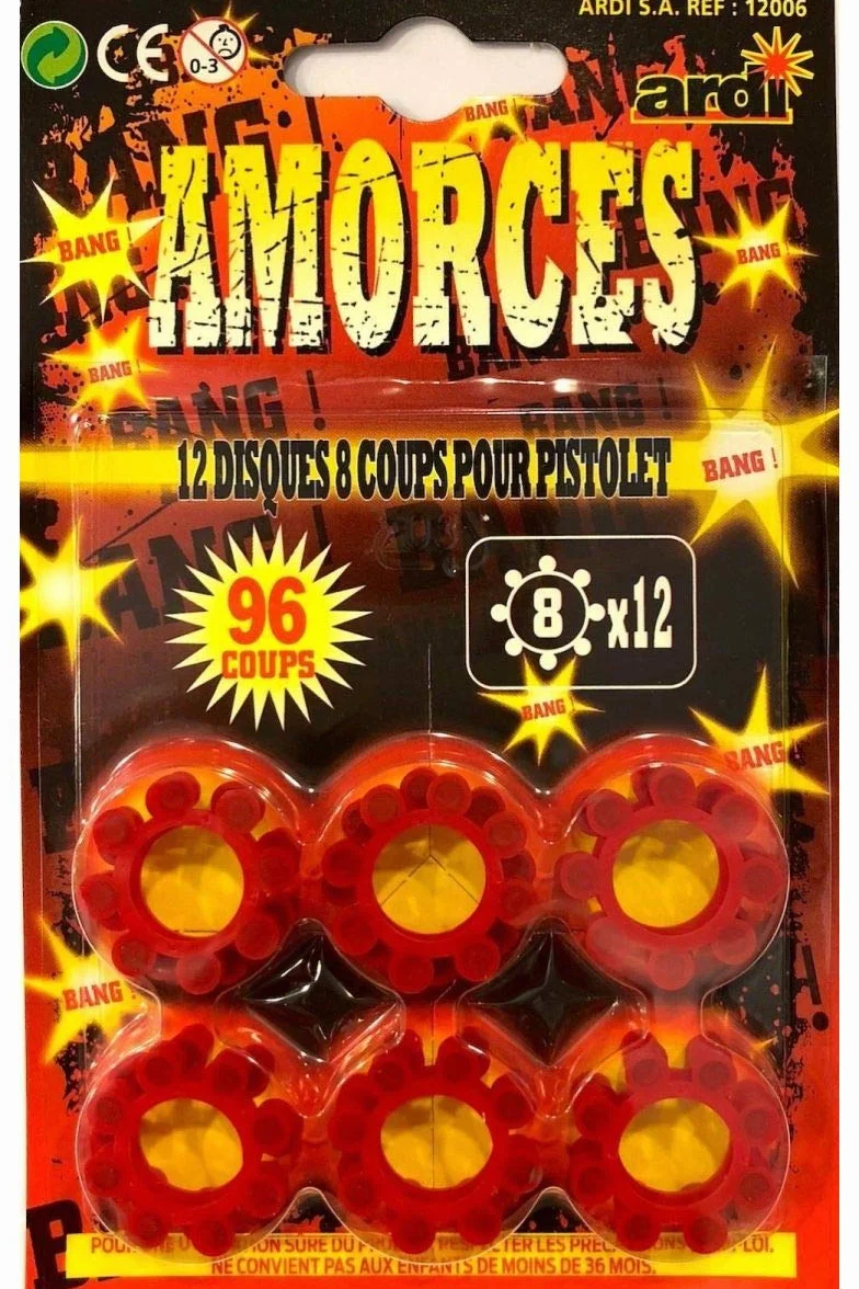 Plaque de 12 amorces 8 coups pour pistolet