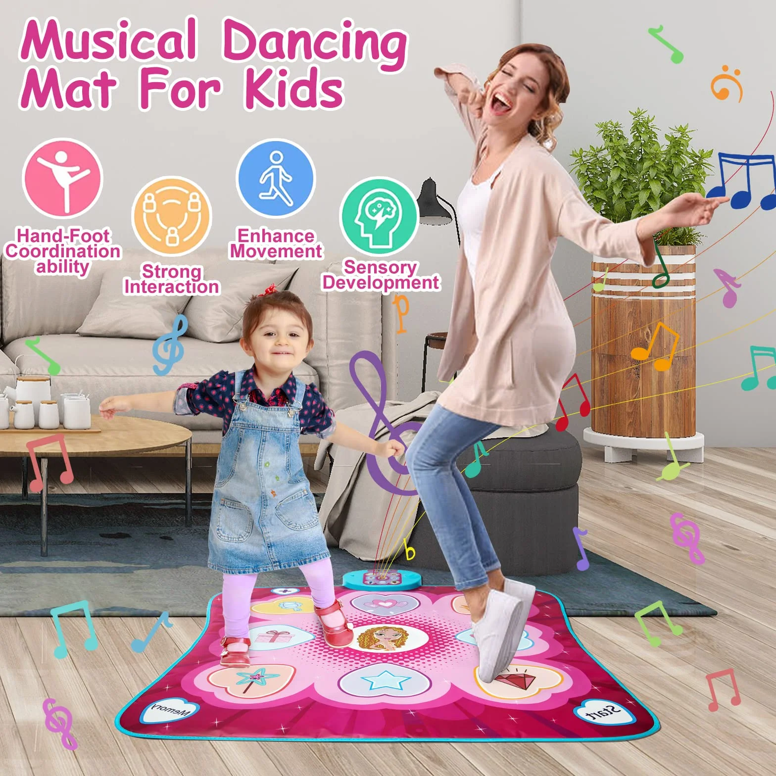 JUYOUNGA Tapis de Danse Musical pour Enfants avec Affichage LED, Création de Chansons Intégrée, Cadeau de Noël 3-8 Ans