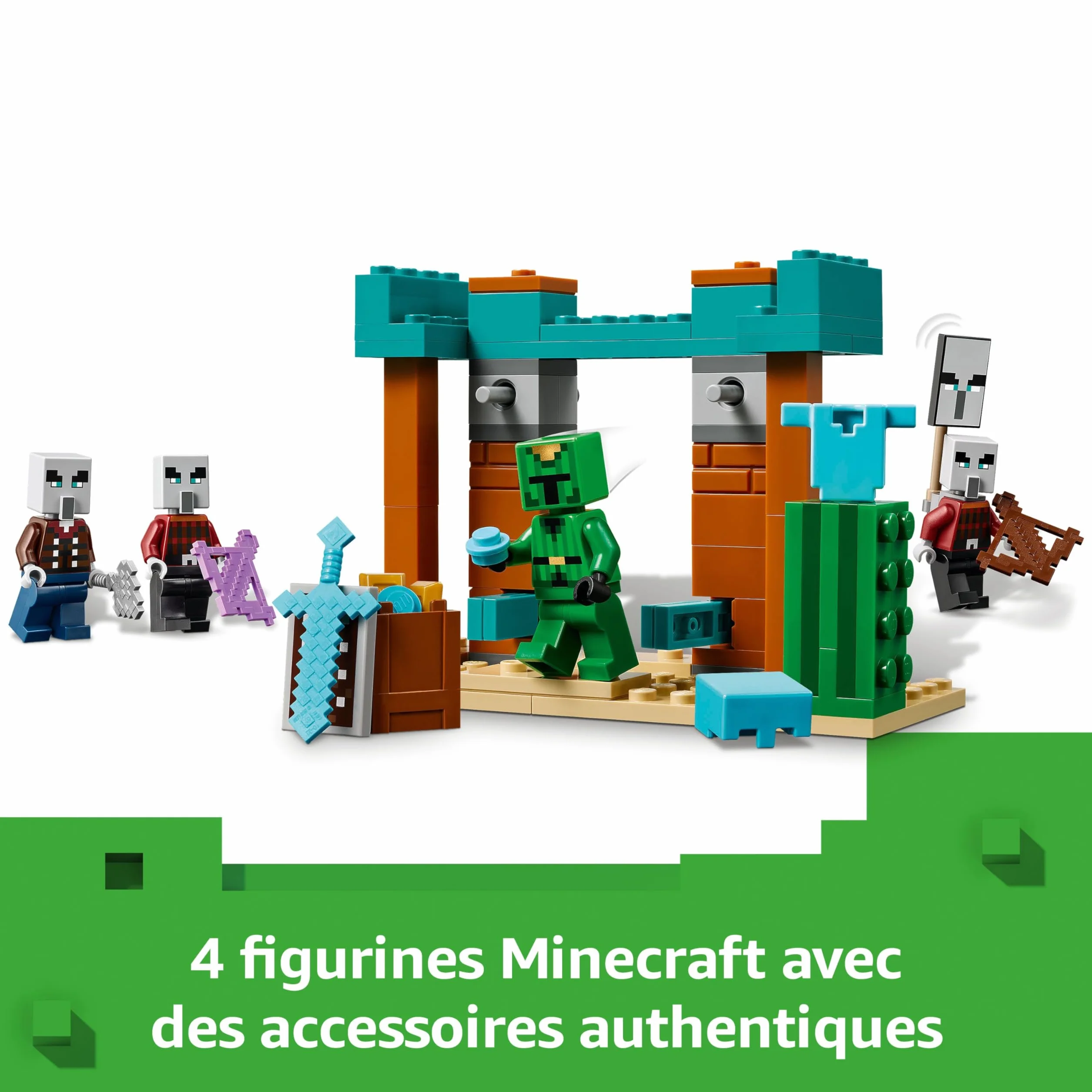 LEGO Minecraft La Patrouille d’Illageois du Désert 21267 Jouet de Construction Figurines Pillard Vindicateur Chevalier Cactus Cadeau 7 Ans