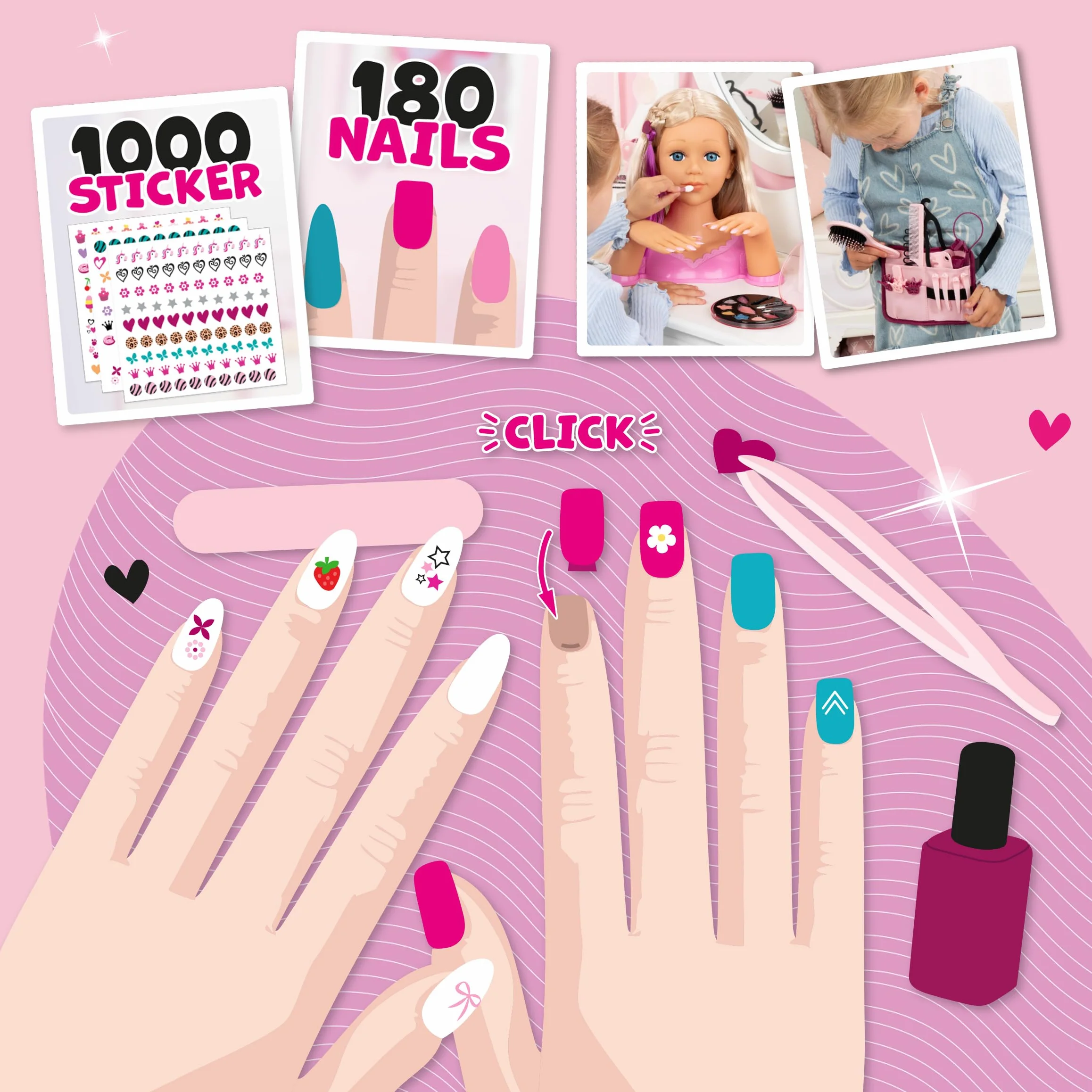 Bayer Design Charlene Magic Nails tête à Coiffure et Maquillage avec Mains et Ongles, Accessoires Cheveux, 30 cm