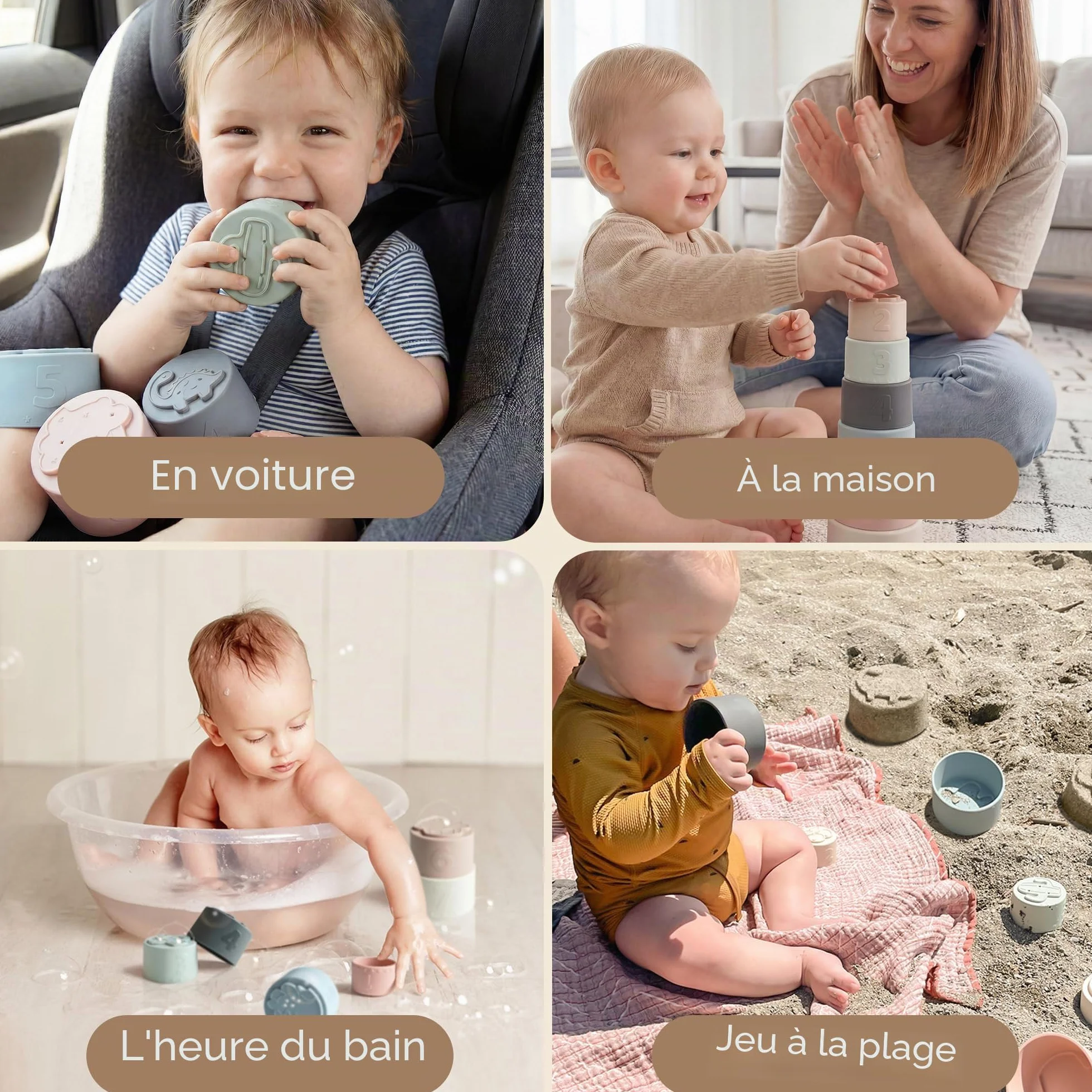Moonkie Gobelet empilable en silicone bébé jouet éducatif dentaire