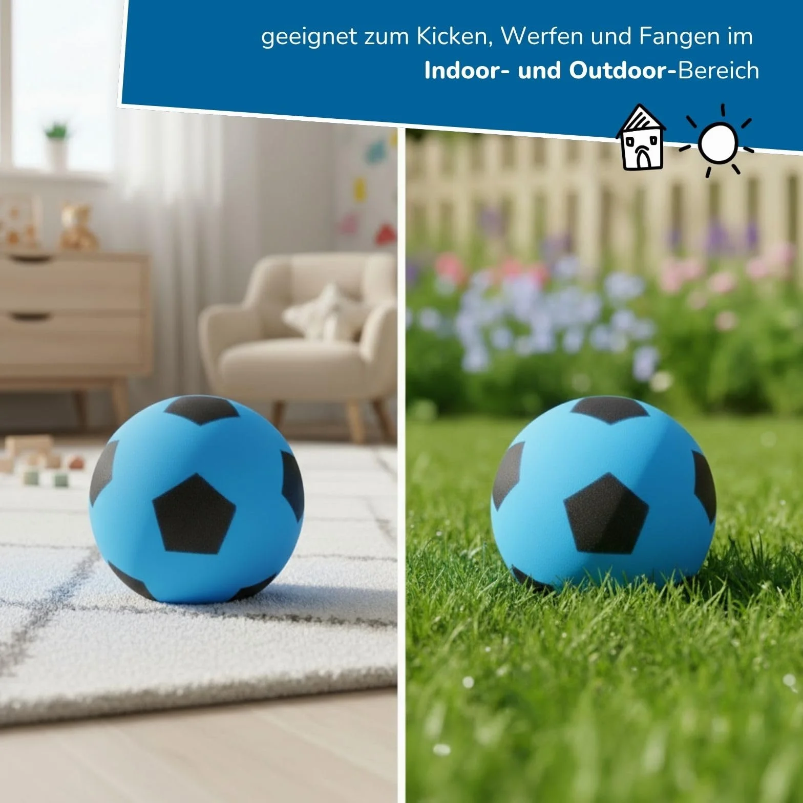 Alldoro 63105 Balle en Mousse Design Football 20 cm pour Enfants 18 Mois Bleu