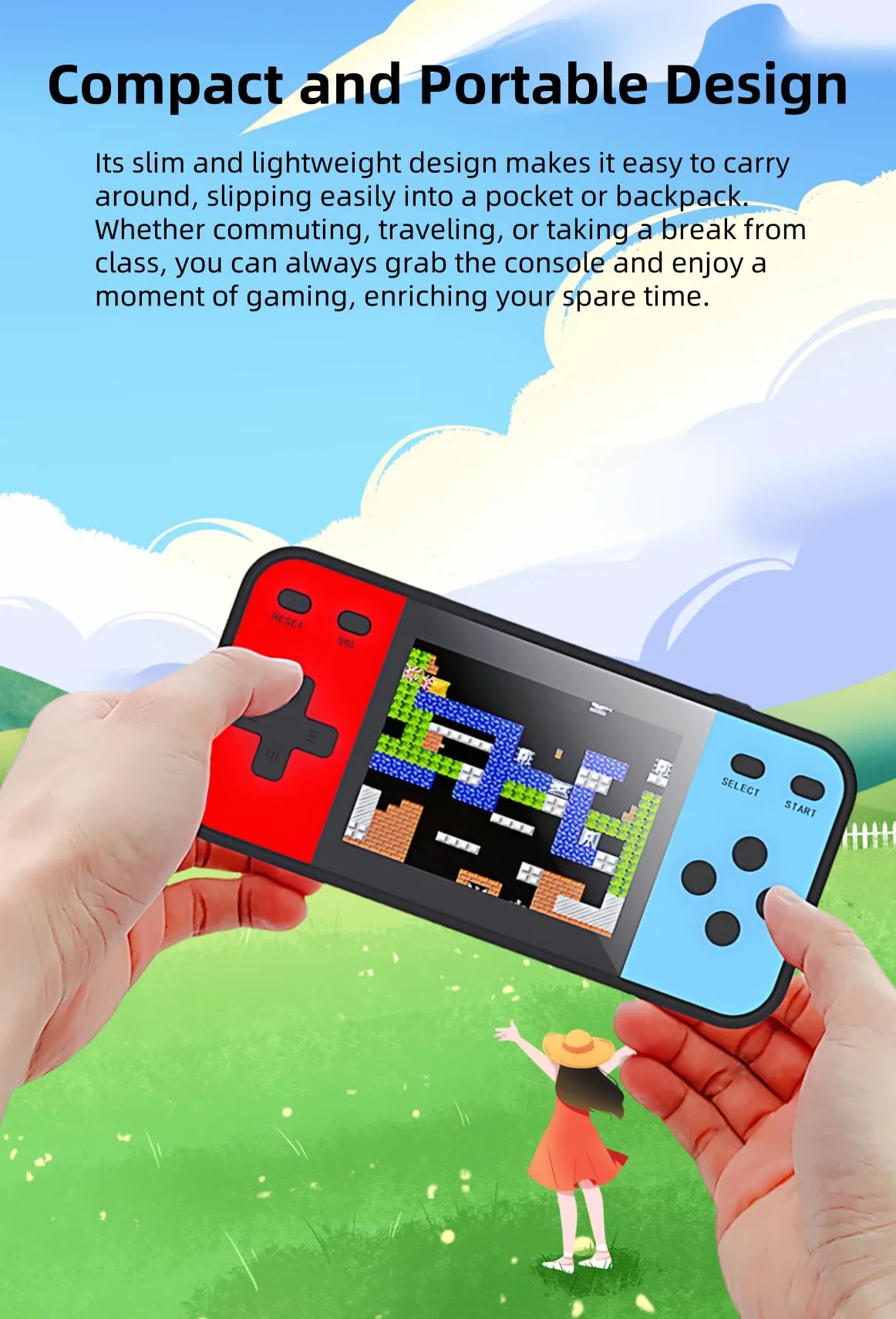 JXD 3" Mini Console de Jeux Vidéo Rétro 240 Jeux Connectable à la TV Portable Enfants