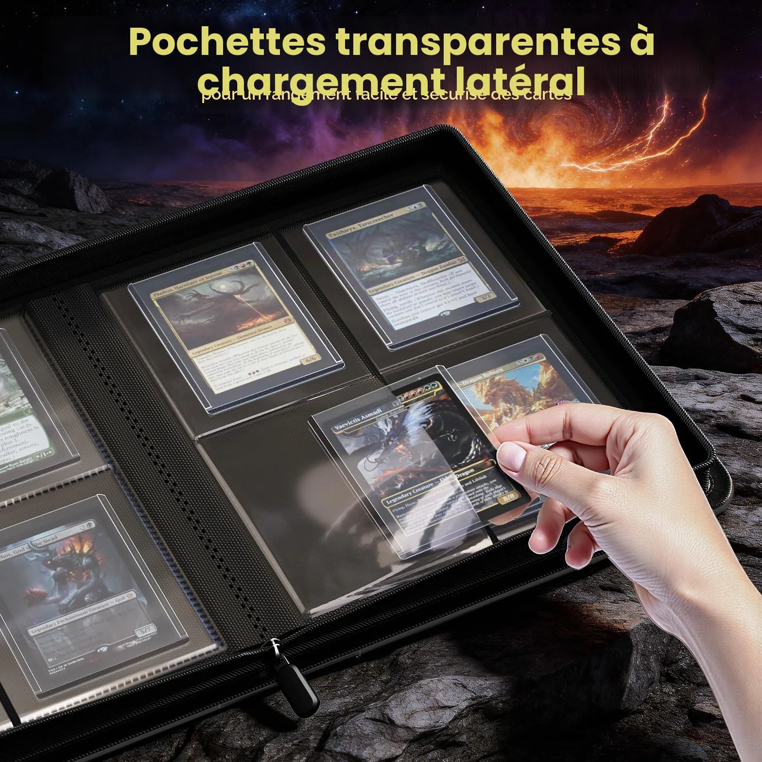 ProCase Album pour Cartes à Collectionner 4 Poches 144 Cartes Toploader Portable Noir Compatible TCG MTG