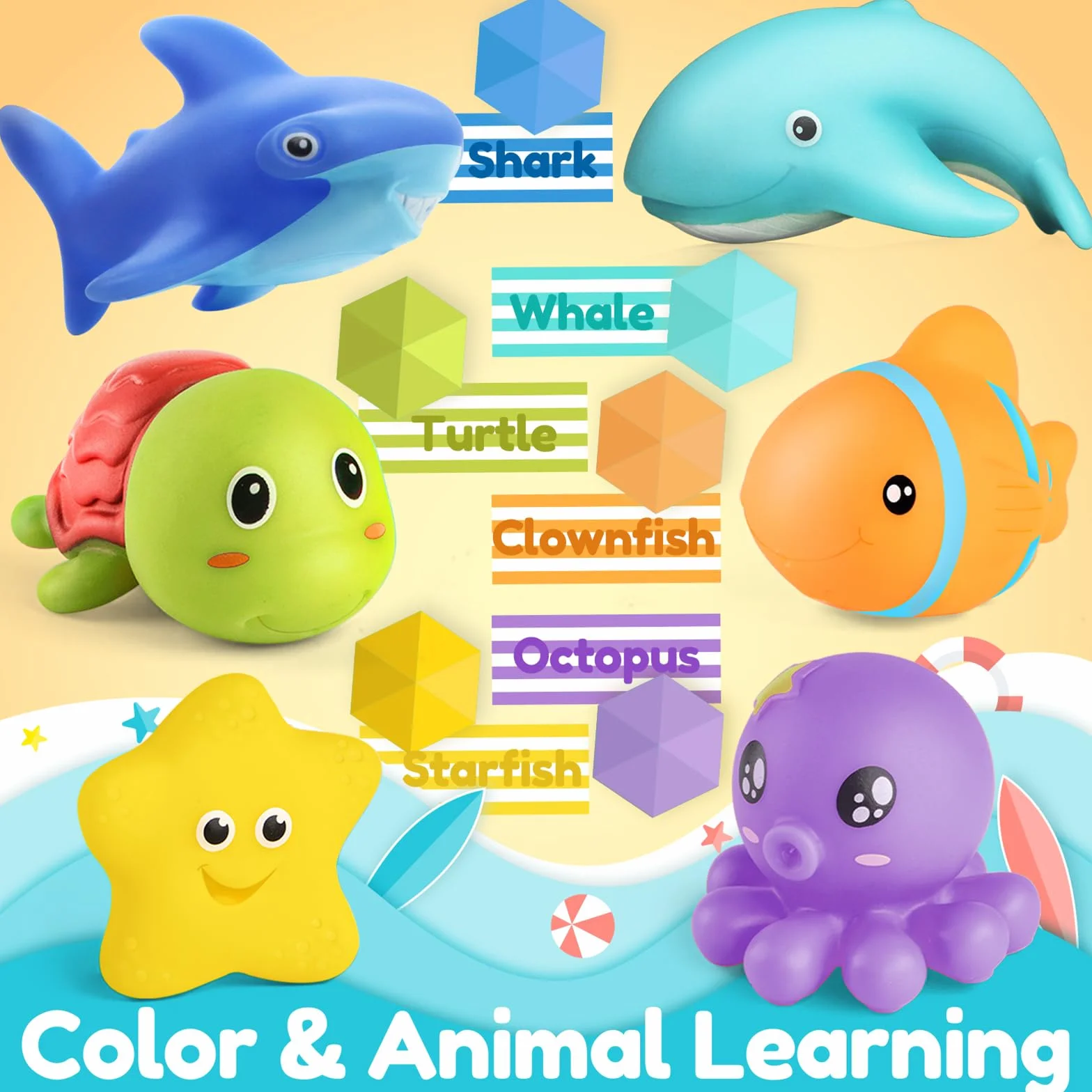 Jouet Bain Bébé Animaux Marins Lot de 6 sans Moisissures 1-4 Ans