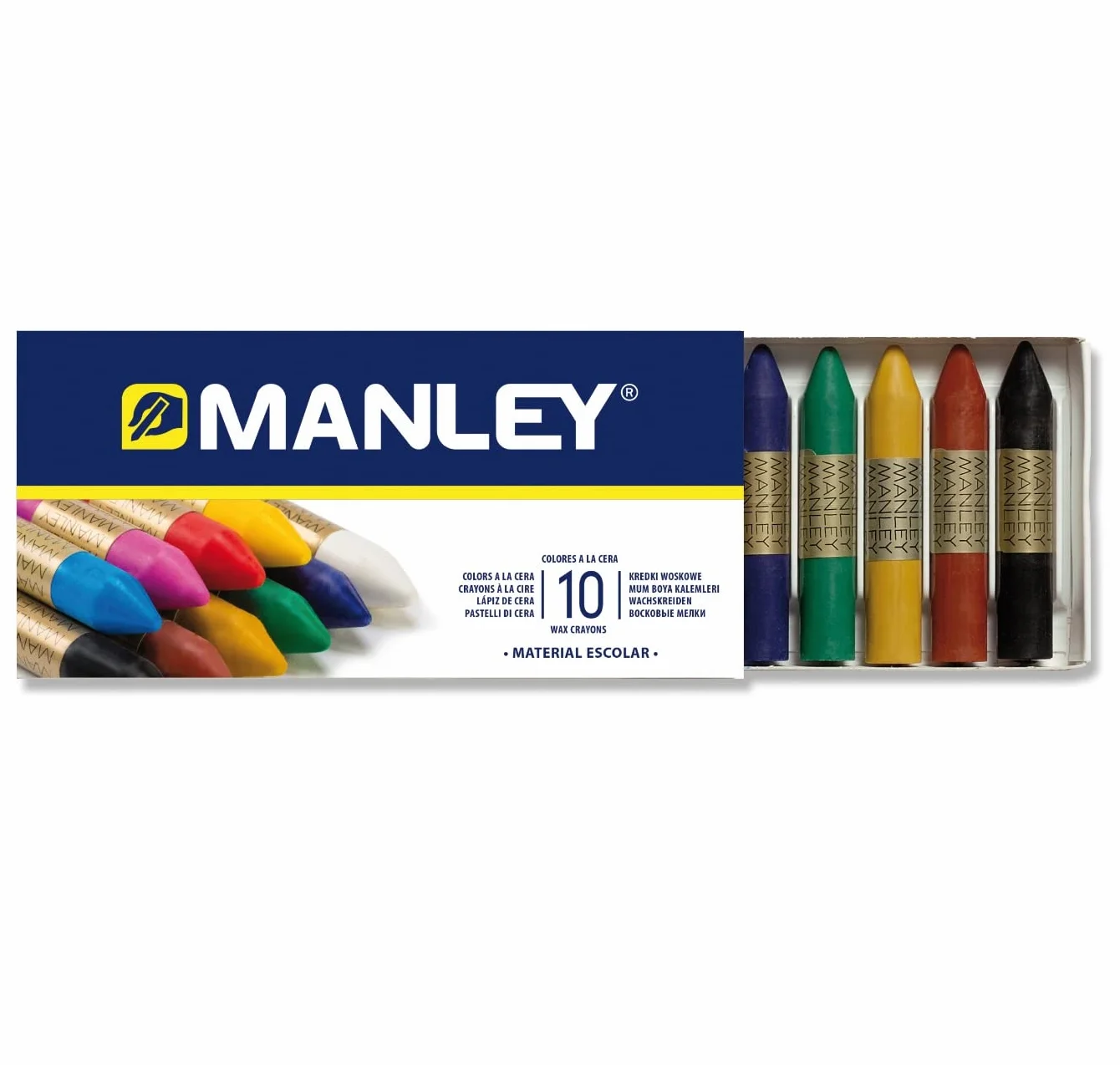 Manley Craies à la Cire 10 Unités Professionnelles Couleurs Assorties