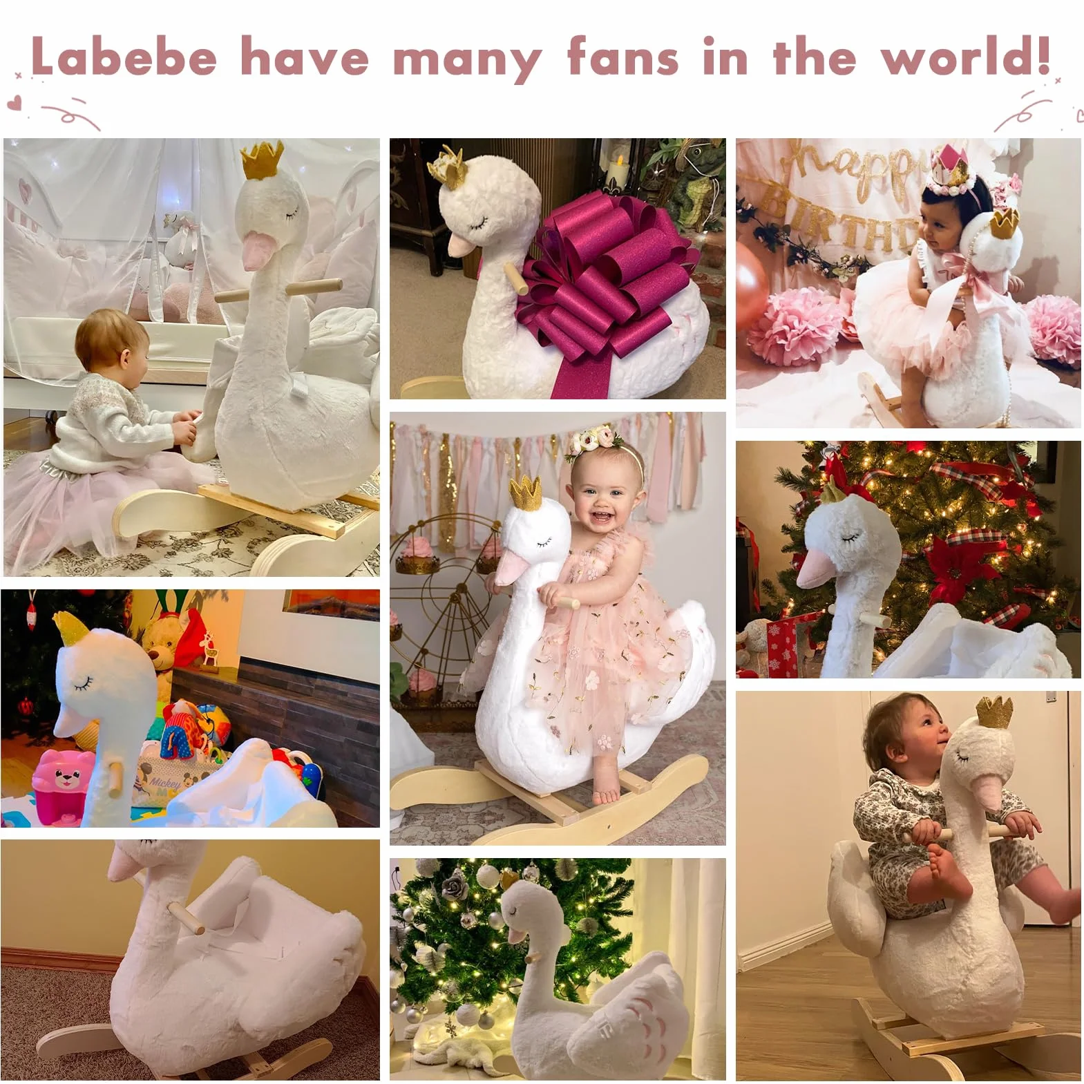 Labebe Cheval à Bascule Cygne Enfant Peluche Blanc Extérieur Intérieur Jouet 1-3 Ans