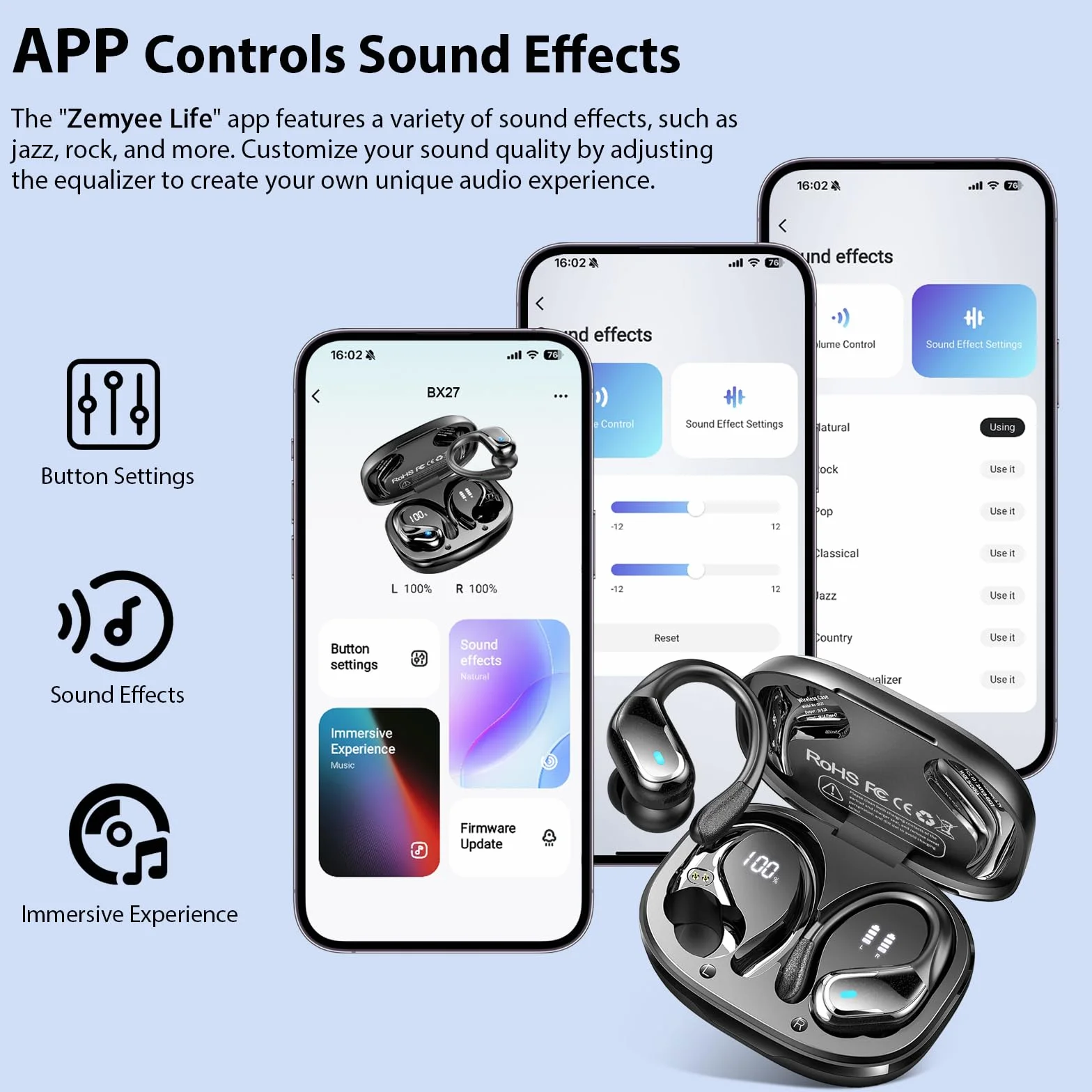 Ecouteurs Bluetooth Sans Fil Sport 5.4, 75Hrs Stéréo HiFi 3D, ENC Réduction de Bruit, IP7, USB-C, Casque Running LED