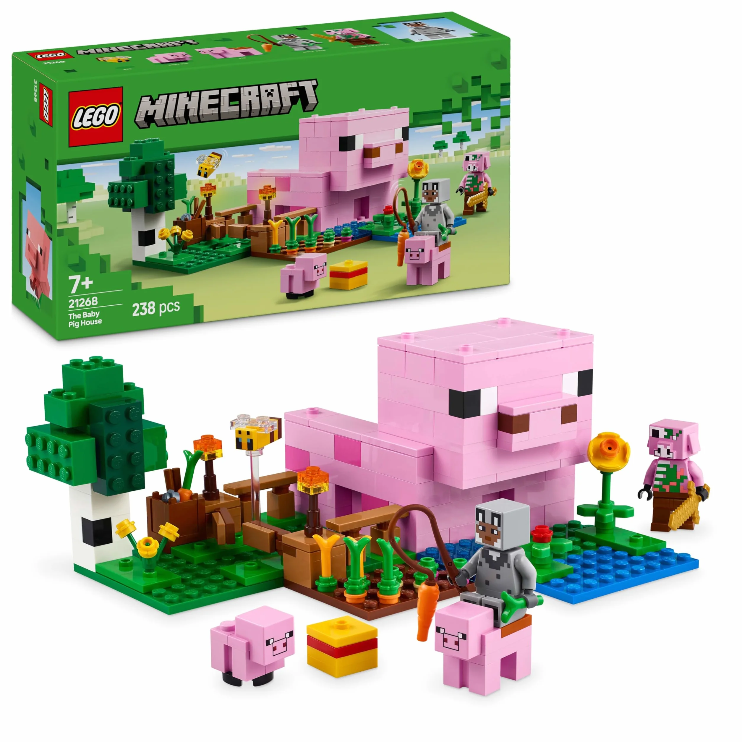 LEGO Minecraft La Maison de Porcelet 21268 Jouet de Construction Figurine Héros Mobs Ferme Biome Forêt Cadeau 7 Ans
