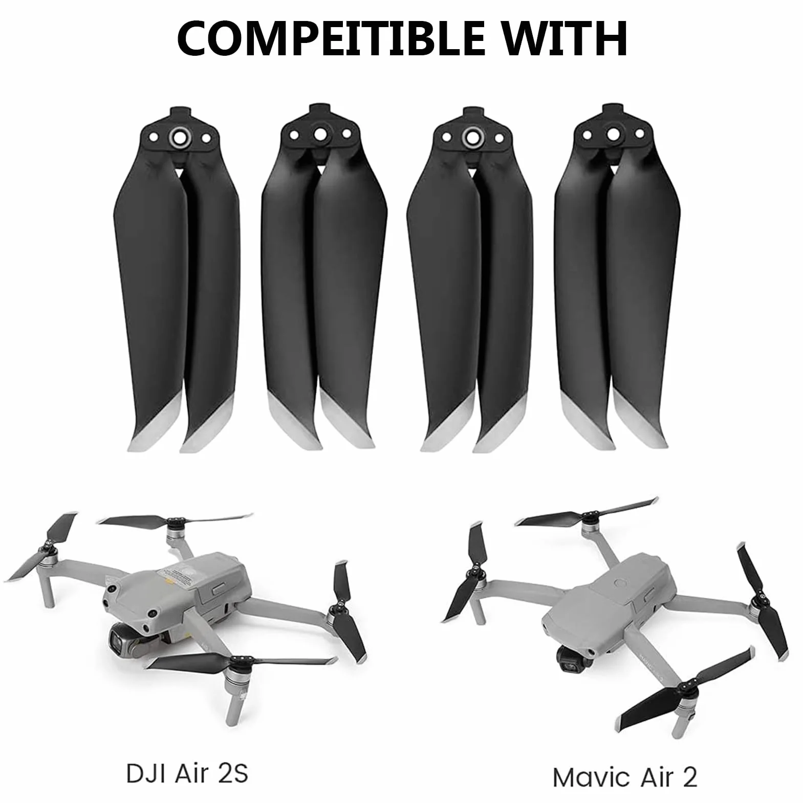 Bocguy 4 Pcs Hélice pour Mavic Air 2 / Air 2S, Modèle 7238, Conception à Dégagement Rapide, Low-Noise, Argent