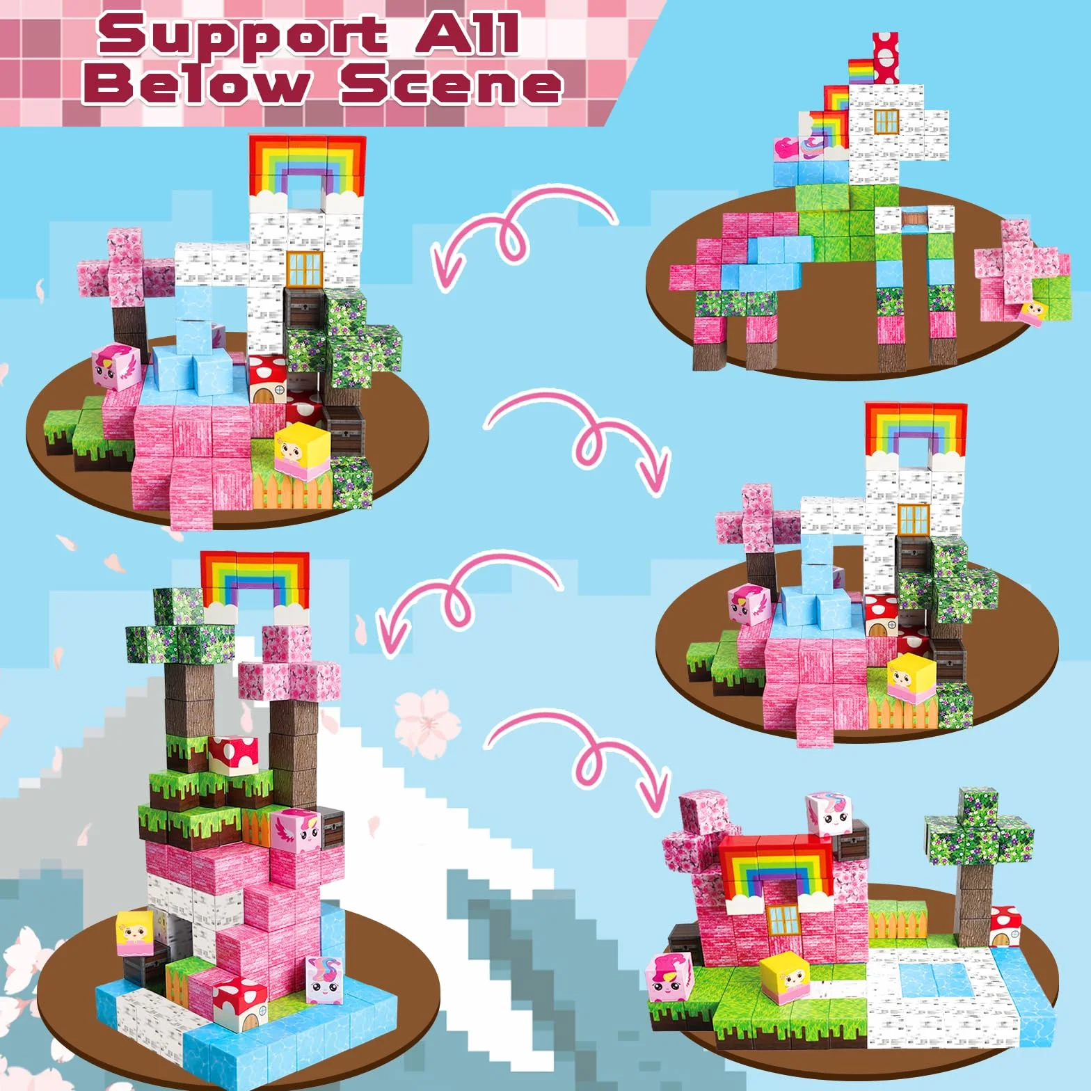 Blocs Magnétiques 100 Pièces Cadeaux Licorne pour Filles 4-9 Ans Jeux Magnétiques Jouets