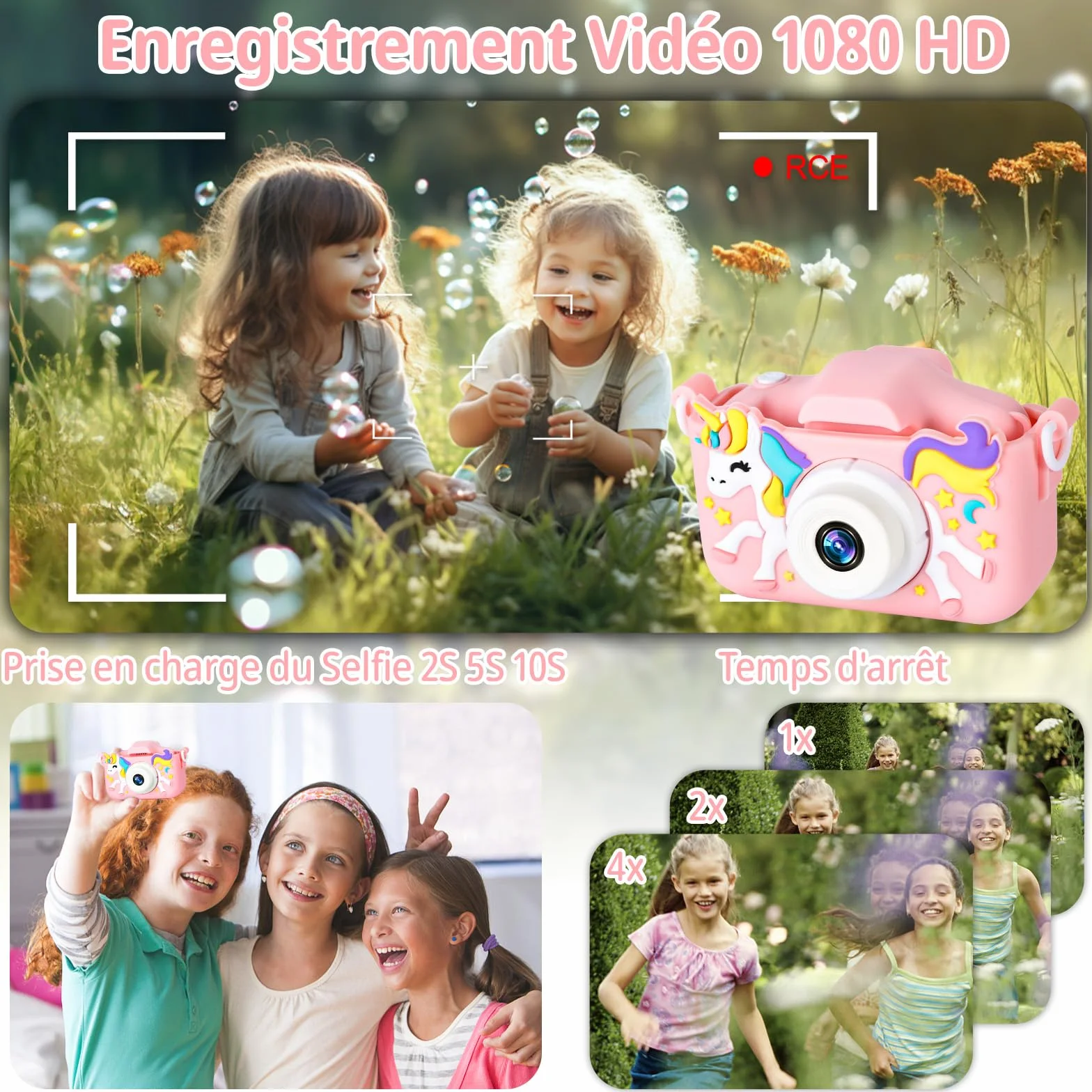 Appareil Photo Numérique Enfant 2,0" 1080p 32 Go Carte SD Selfie Rechargeable Caméscope Jouet Licorne