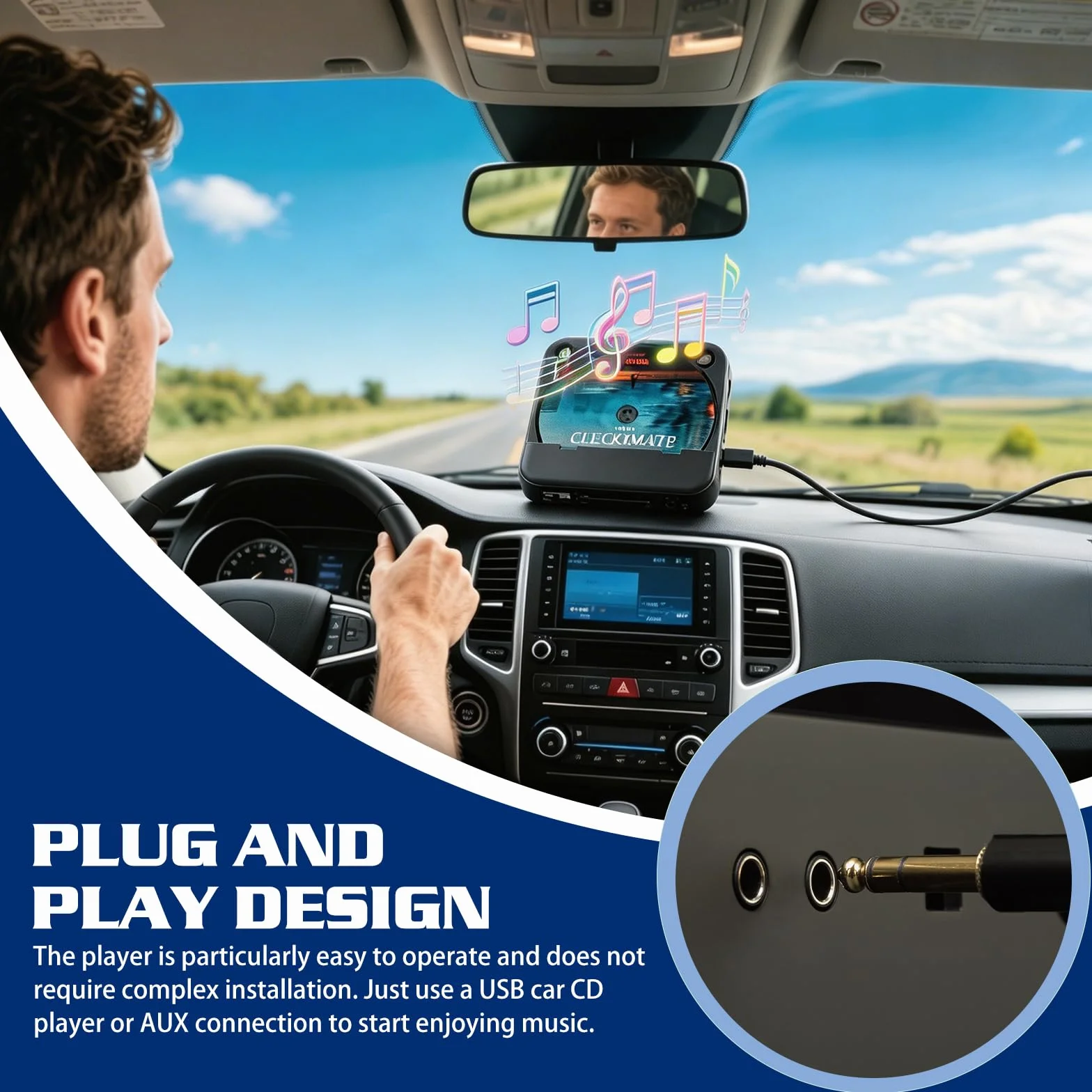 Lecteur CD Voiture Universel USB AUX Compatible Autoradio PC Téléviseur Noir