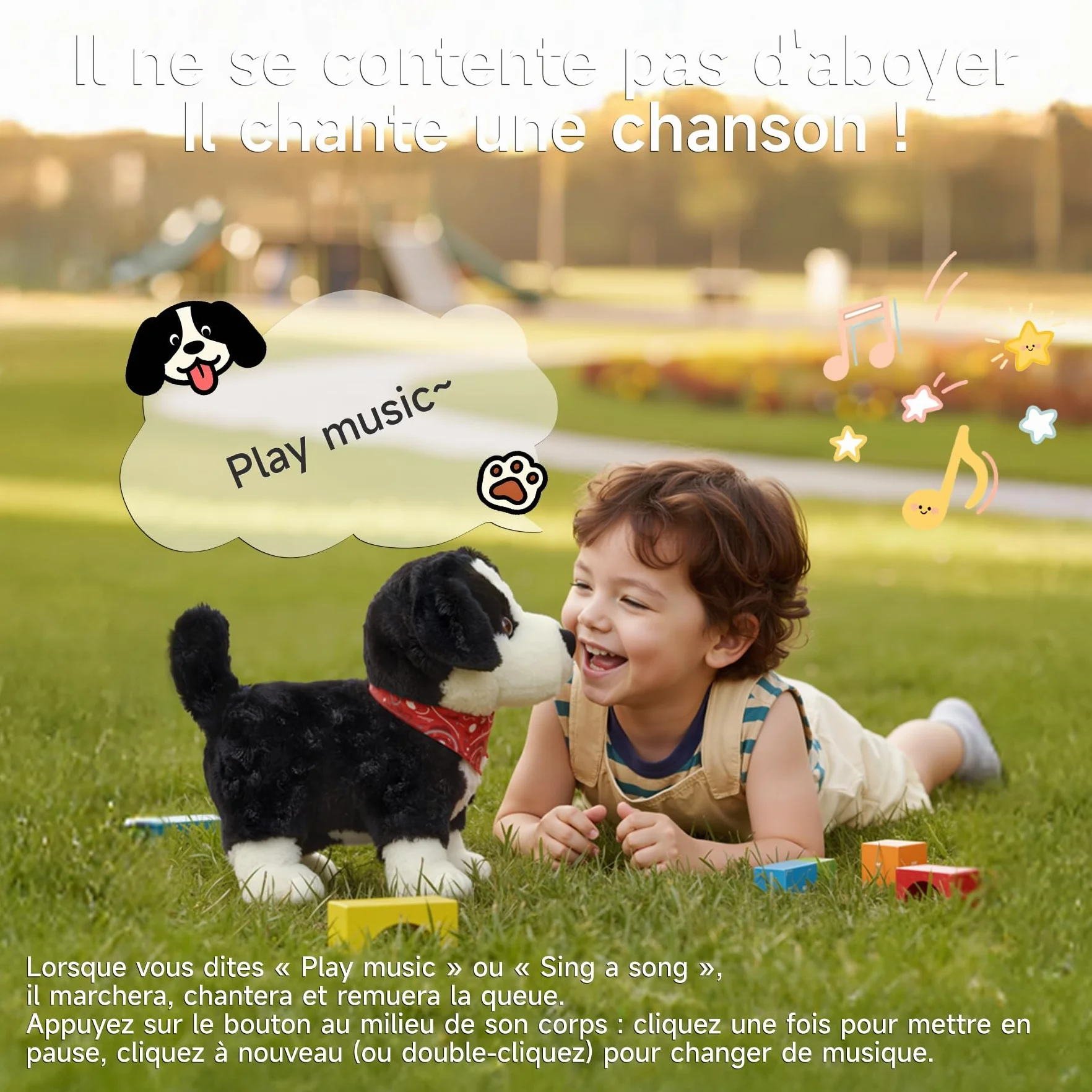 Chien Interactif Enfant Commande Vocale Peluche Marche Parle Aboie Jouet Électronique Cadeau 3+ Ans