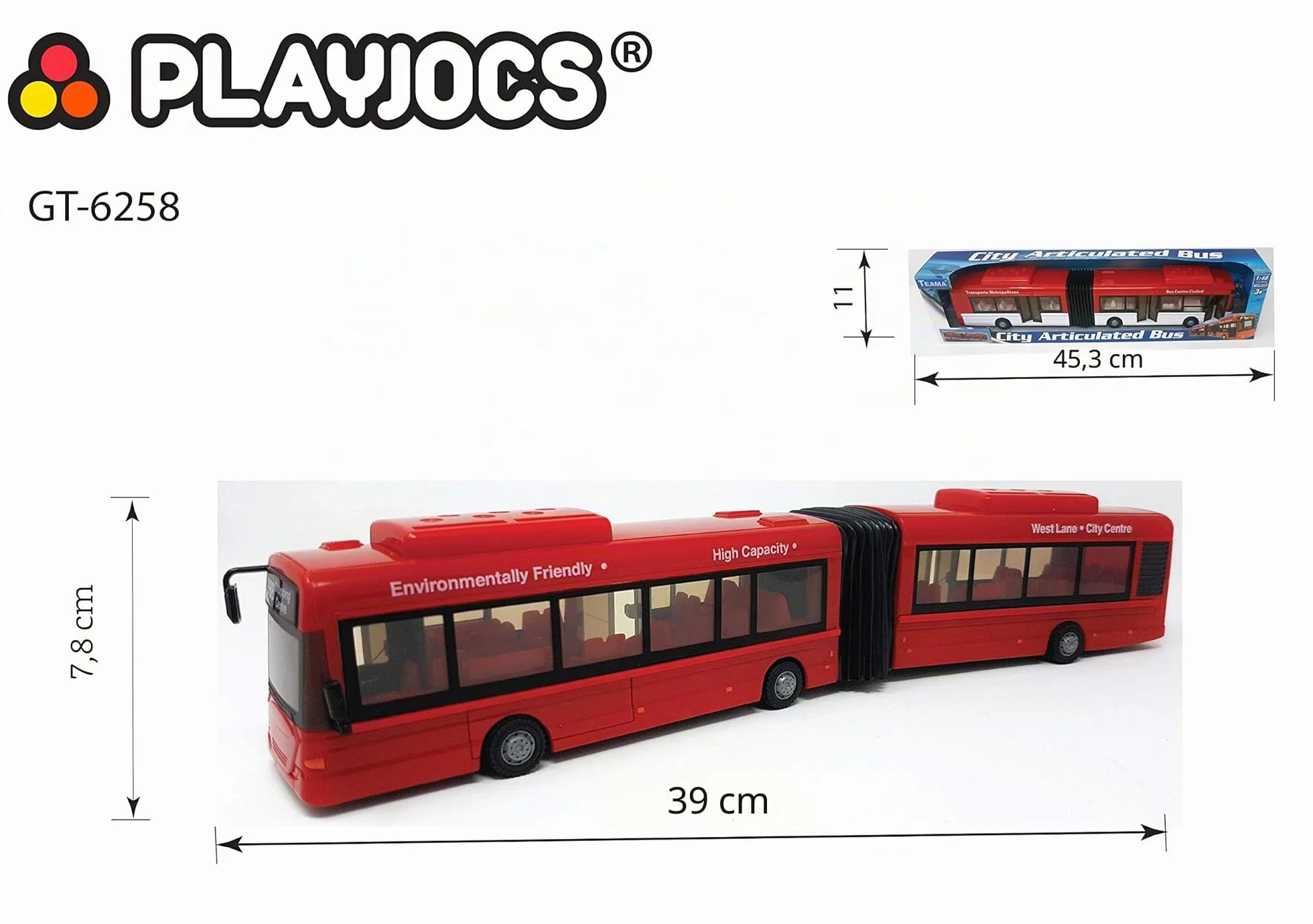 PLAYJOCS GT-6258 Bus Urbain 41cm Véhicule Miniature Voiture Auto Jeu