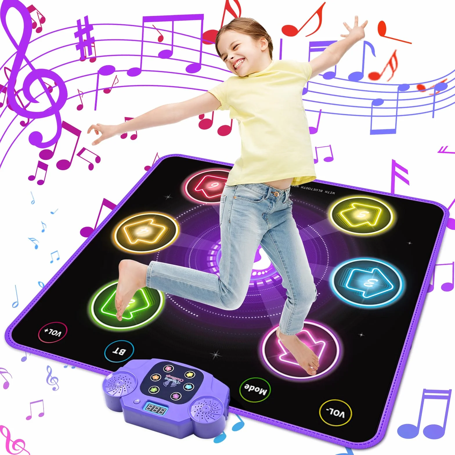 Tapis de Danse pour Enfants GuKKK 6 Flèches de Lumière LED Musique Pad Bluetooth Interactif Cadeau Noël Garçons Filles 3-7+