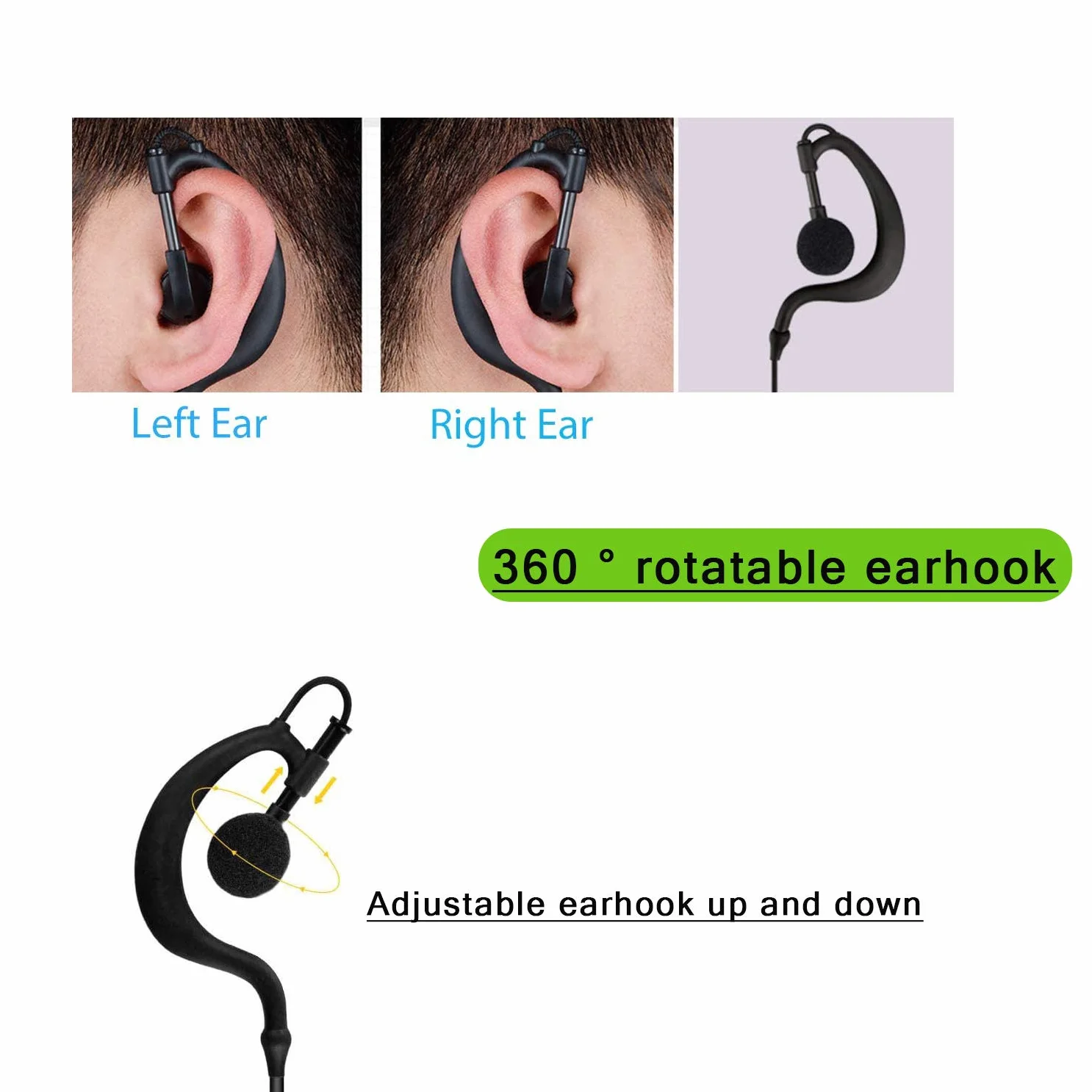 Retevis RE3120 Oreillette Talkie Walkie Type C 2 Broches Casque Compatible RT24 RT27 RT22 BaoFeng BF-888S Kenwood 10 Pièces