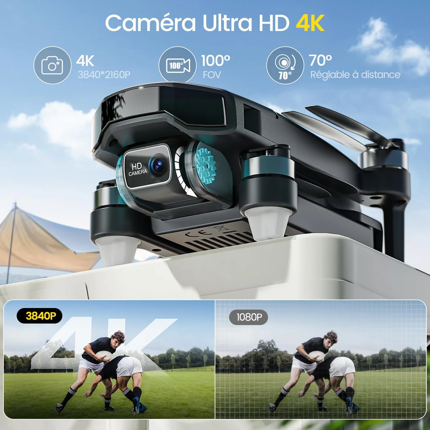 Holy Stone Drone GPS avec caméra 4K pour débutants, HS460 drone pliable avec 26 min d’autonomie, moteur sans balais, Follow Me, retour automatique, transmission FPV 5G, moins de 249 g