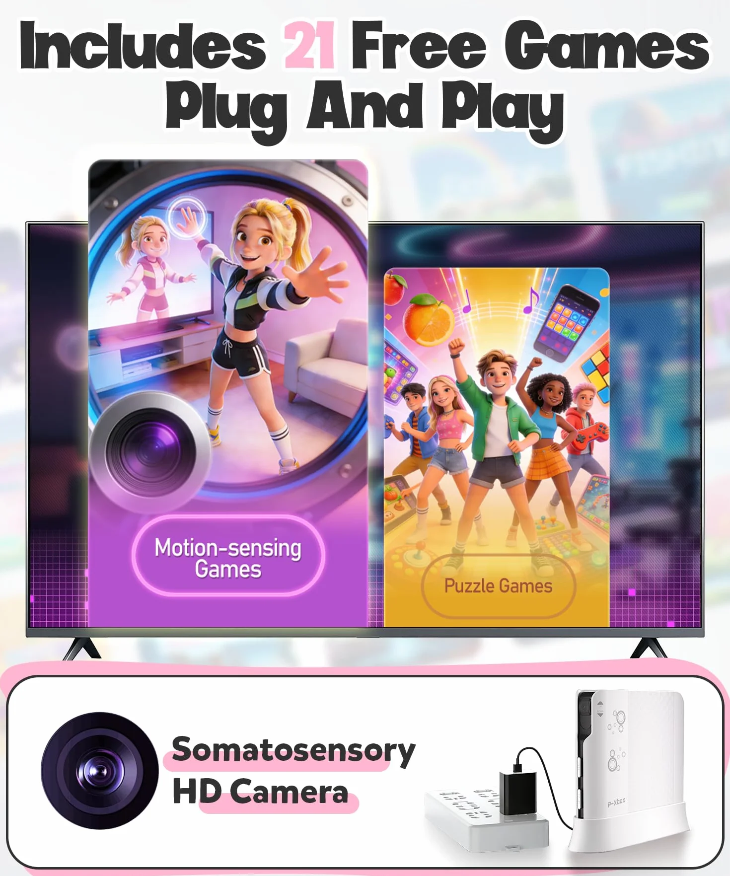 Console de Jeux de Mouvement pour Enfants, Système Plug & Play pour TV, Activité Physique en Intérieur
