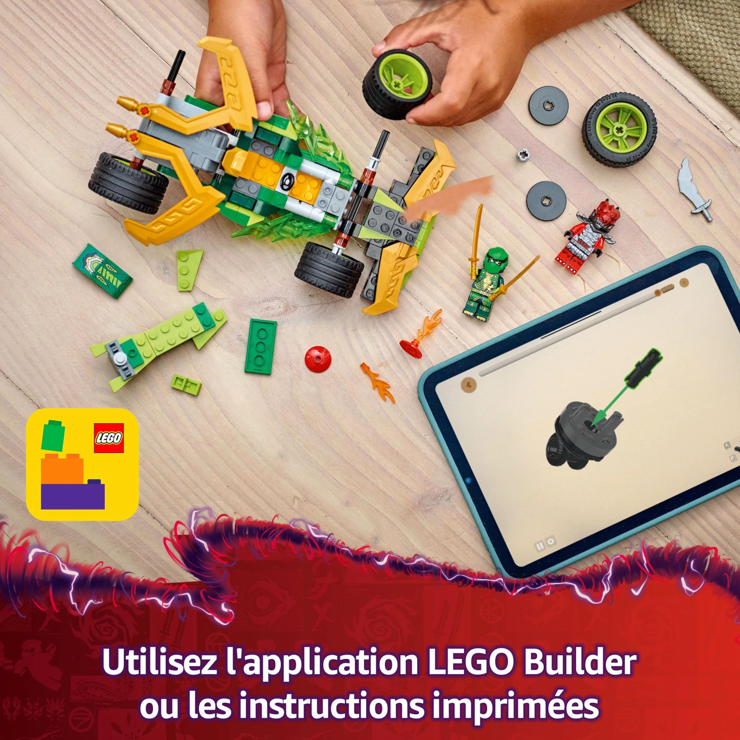 LEGO Ninjago Voiture de Course à rétrofriction Lloyd - Véhicule Sport à Construire avec 2 Minifigurines - Cadeau garçon 7 Ans 71828