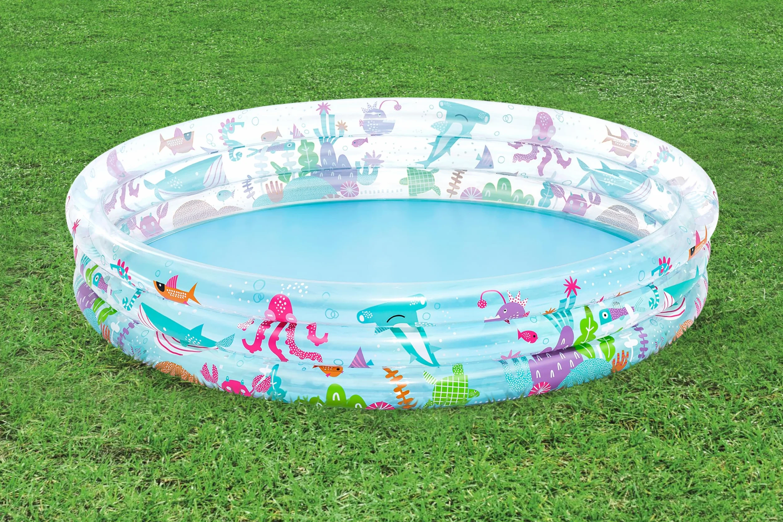 Bestway Pataugeoire Gonflable pour Enfants Trois Anneaux Deep Dive 183 cm x 183 cm x 33 cm Multicolore