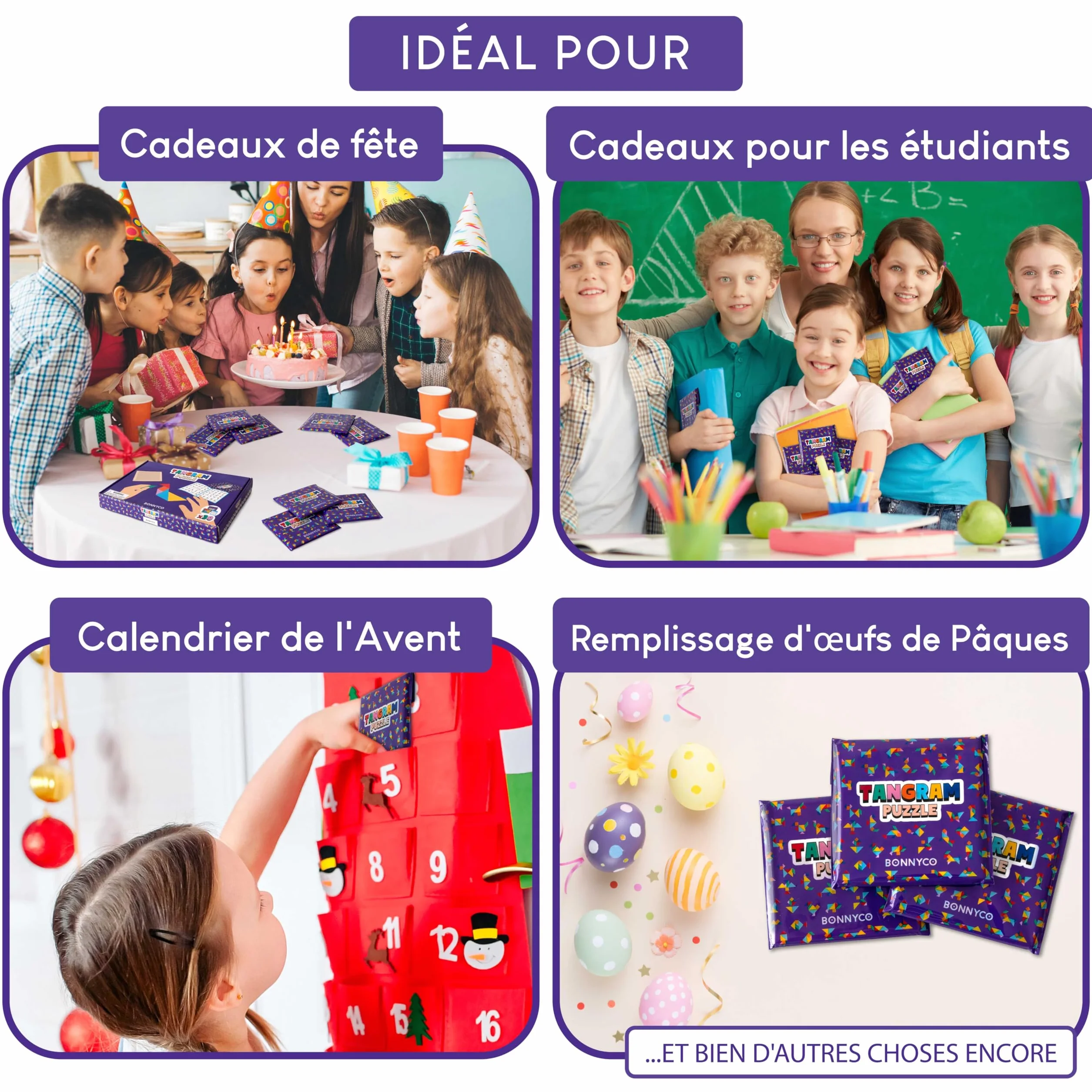 BONNYCO Jeu Tangram Enfant 30 PCS Cadeau Anniversaire Bois Mini Jeux Pinata