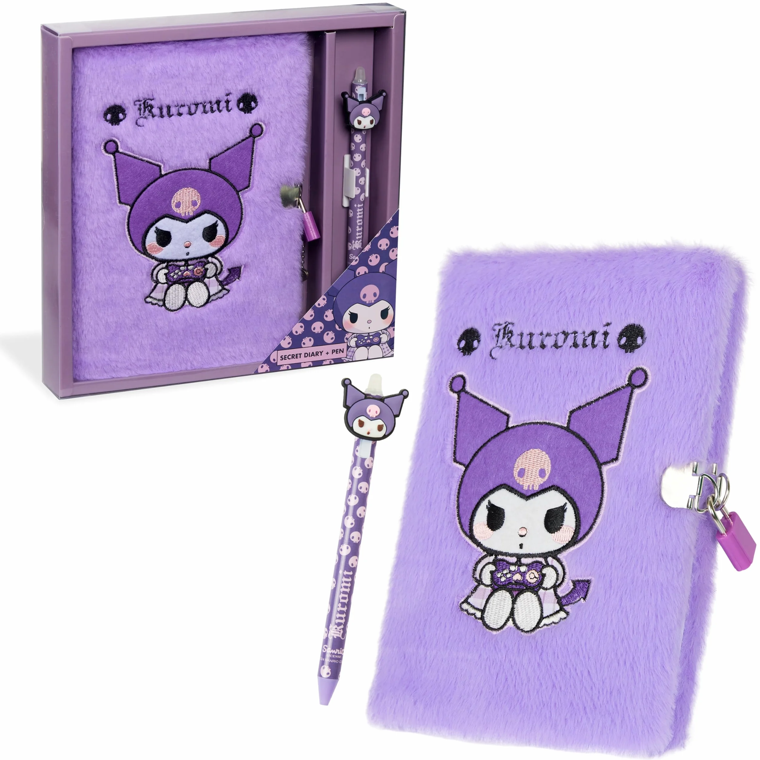 Hello Kitty Carnet Secret avec Cadenas et Stylo Kuromi Journal Intime Cadenas Stylo Bille Peluche Papeterie Kawaii Fourniture Scolaire Violet