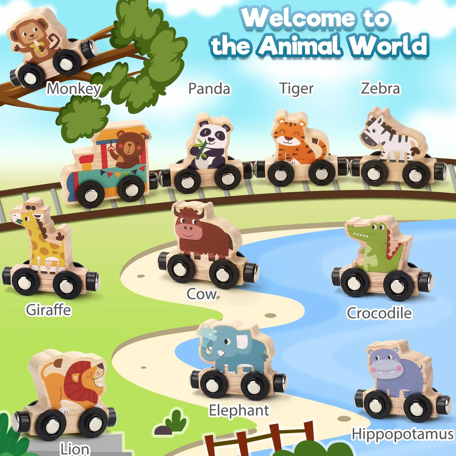 Jouet en Bois Magnetic Train Animaux de la Ferme Jeu Educatif Montessori 1 2 3 Ans Cadeau Fille Garçon