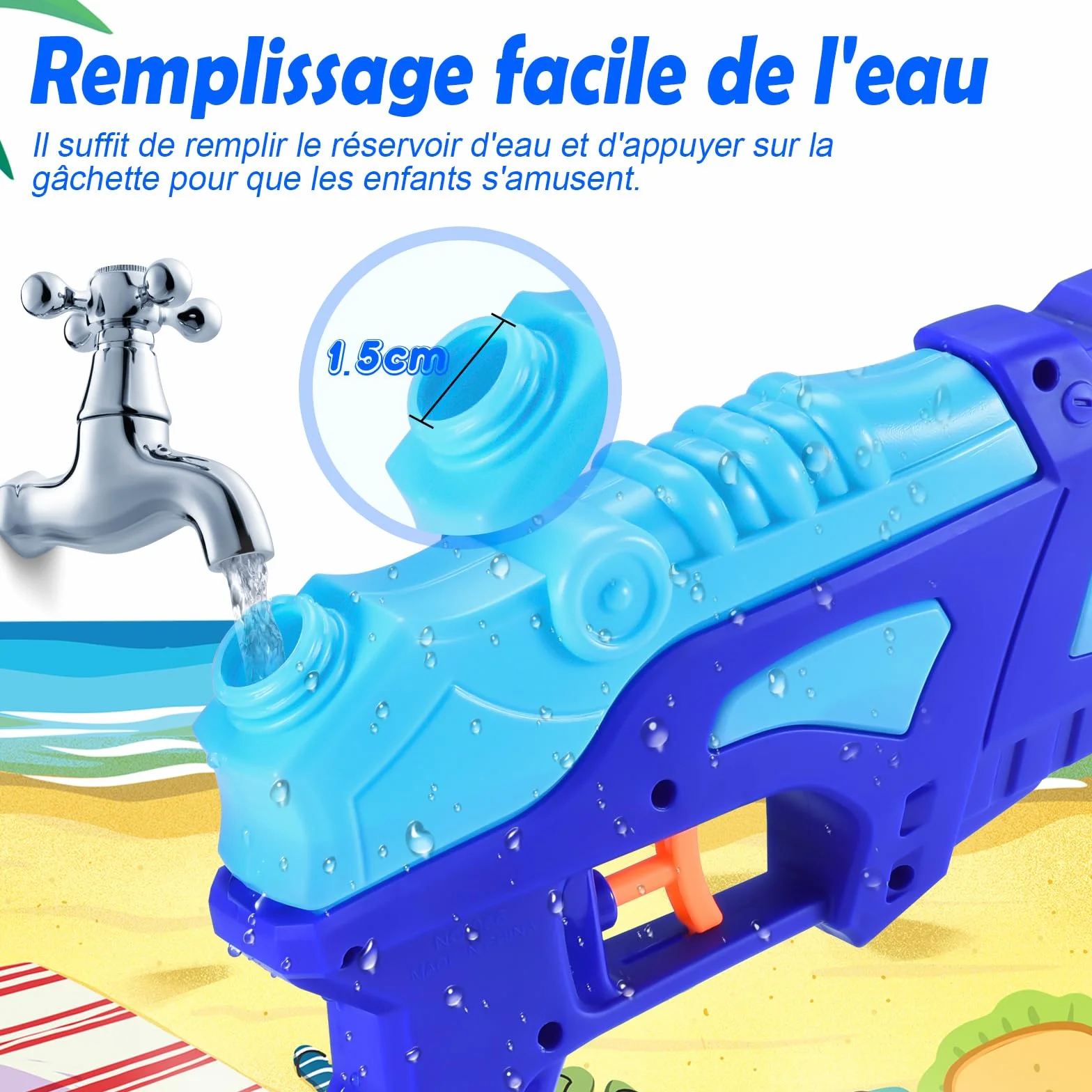 Pistolets à Eau pour Enfants Pack de 2 avec Gâchette pour Piscine Extérieure