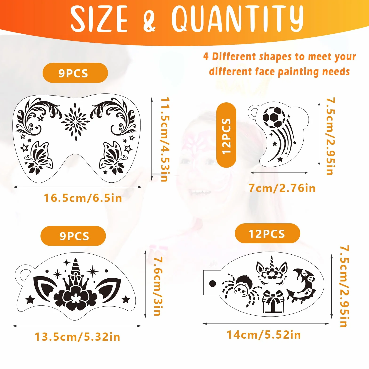 OOTSR Pochoir Maquillage Enfant, 42 Pcs Modèle de Tatouage pour Visage et Corps