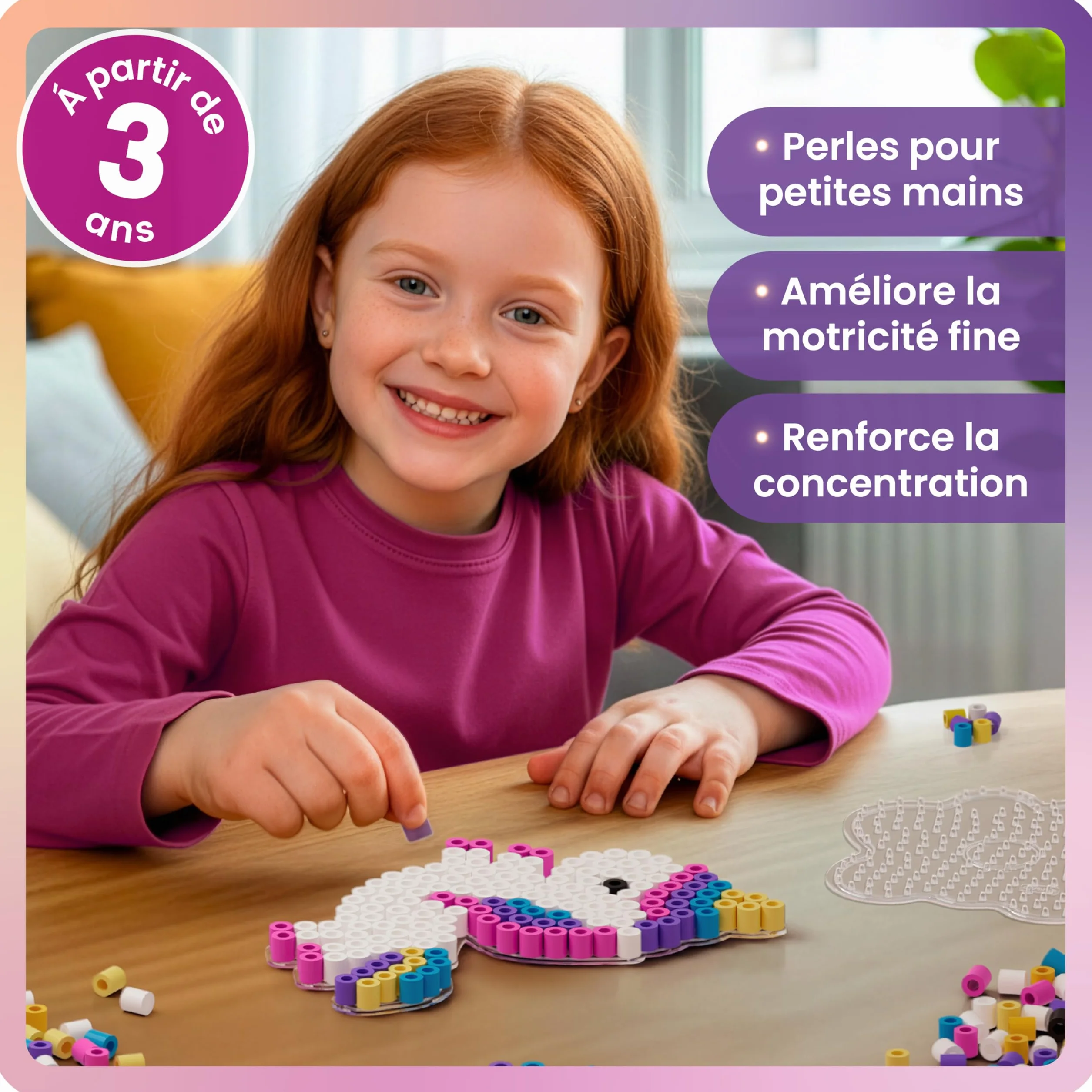Smowo Kit de Perles à Repasser 10 mm avec Plaques Licorne et Papillon - Kit Créatif Grandes Plaques Maxi