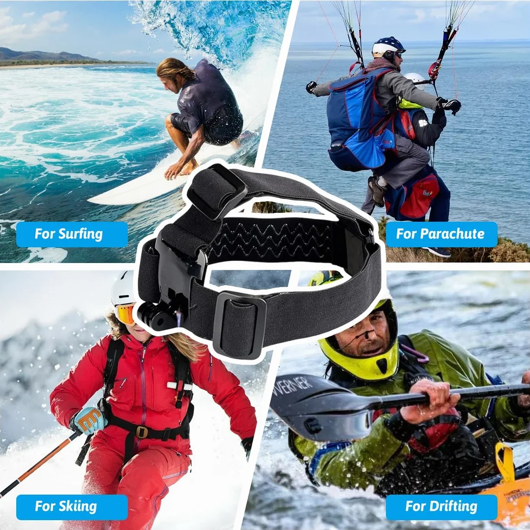 Casque Bandeau de Tête pour Caméra d'Action, Sangle Élastique Fixation, Compatible G0Pro Her05/6/7, DJi, insta360