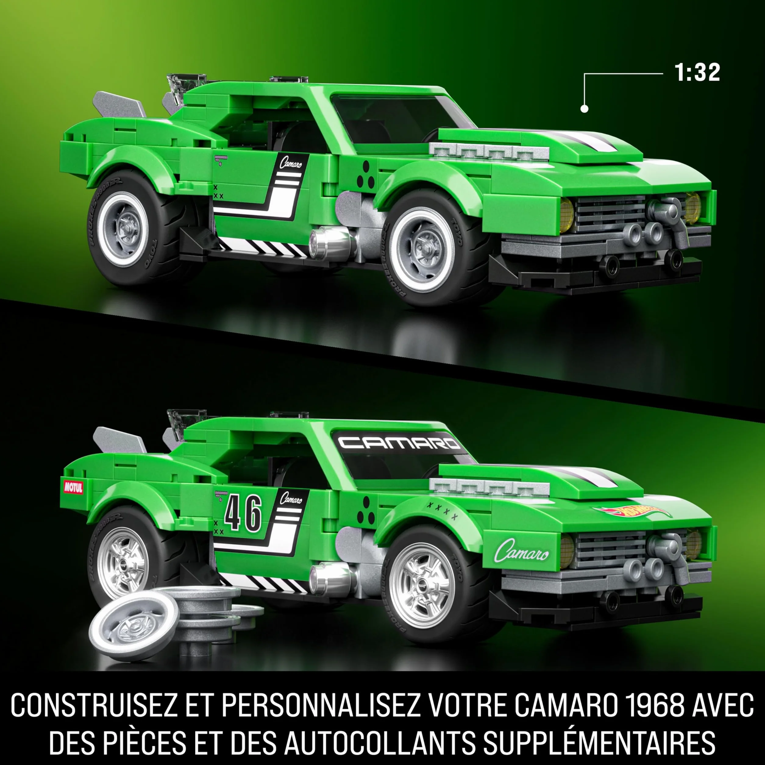 Mattel Brick Shop Hot Wheels Coffret de Construction Custom Camaro 1968, 289 Pièces, Série Speed, JFT16